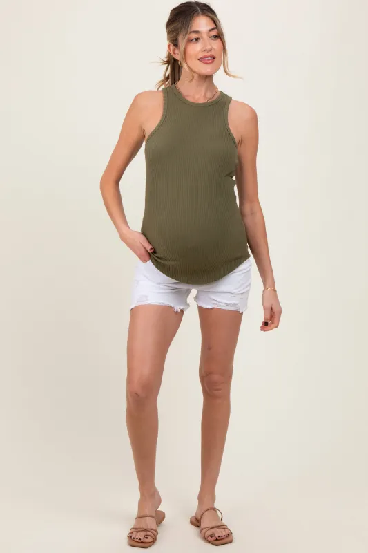 White Distressed Fringe Hem Maternity Jean Shorts sold by Pinkblush