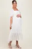 White Pleated Bodice Puff Sleeve Maternity Midi Dress sold by Pinkblush