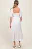 White Pleated Bodice Puff Sleeve Maternity Midi Dress sold by Pinkblush