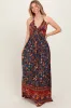 Navy Floral Colorblock Halter Tie Back Maternity Maxi Dress sold by Pinkblush