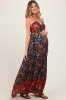 Navy Floral Colorblock Halter Tie Back Maternity Maxi Dress sold by Pinkblush