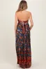 Navy Floral Colorblock Halter Tie Back Maternity Maxi Dress sold by Pinkblush