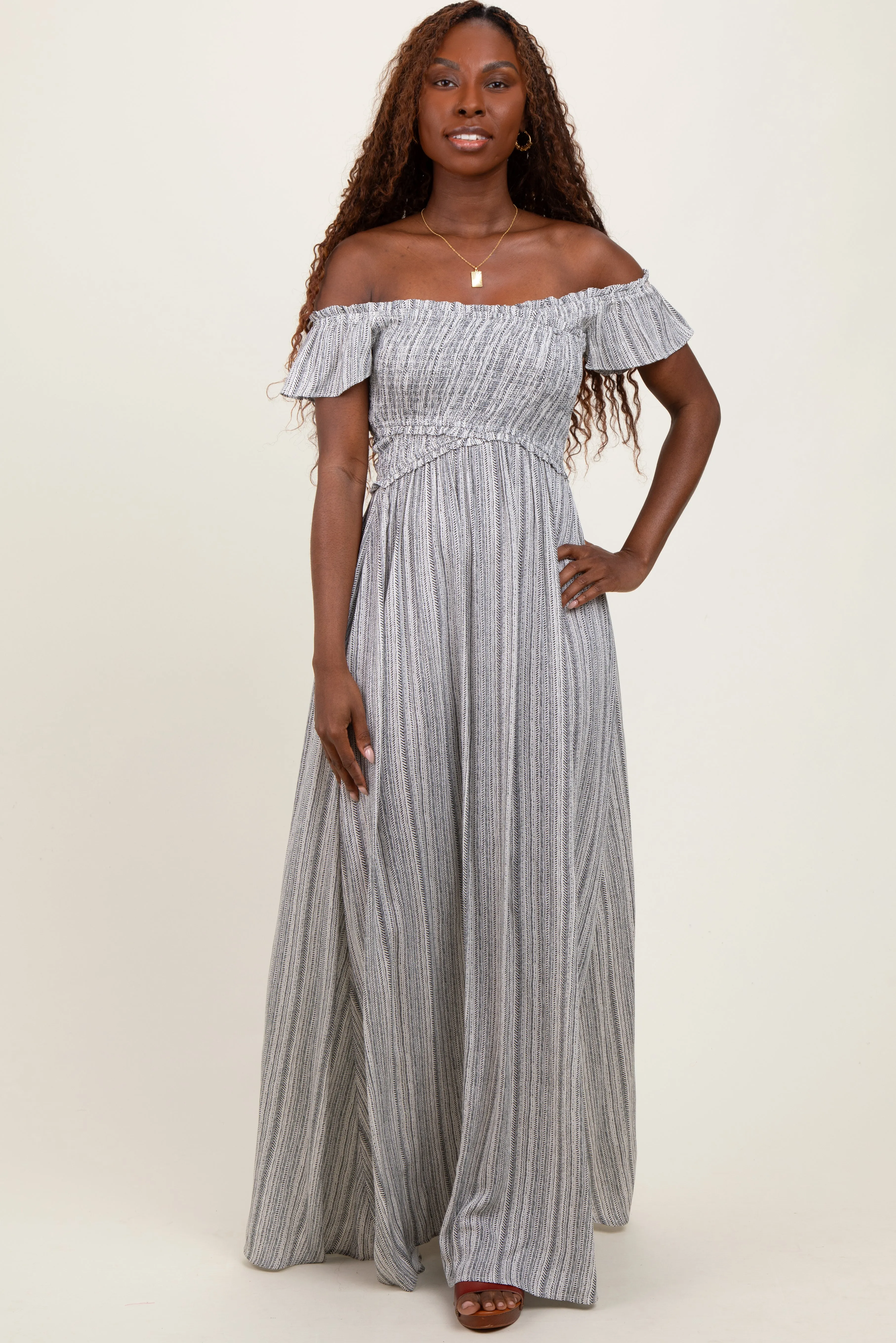 Black Smocked Top Woven Maxi Dress sold by Pinkblush