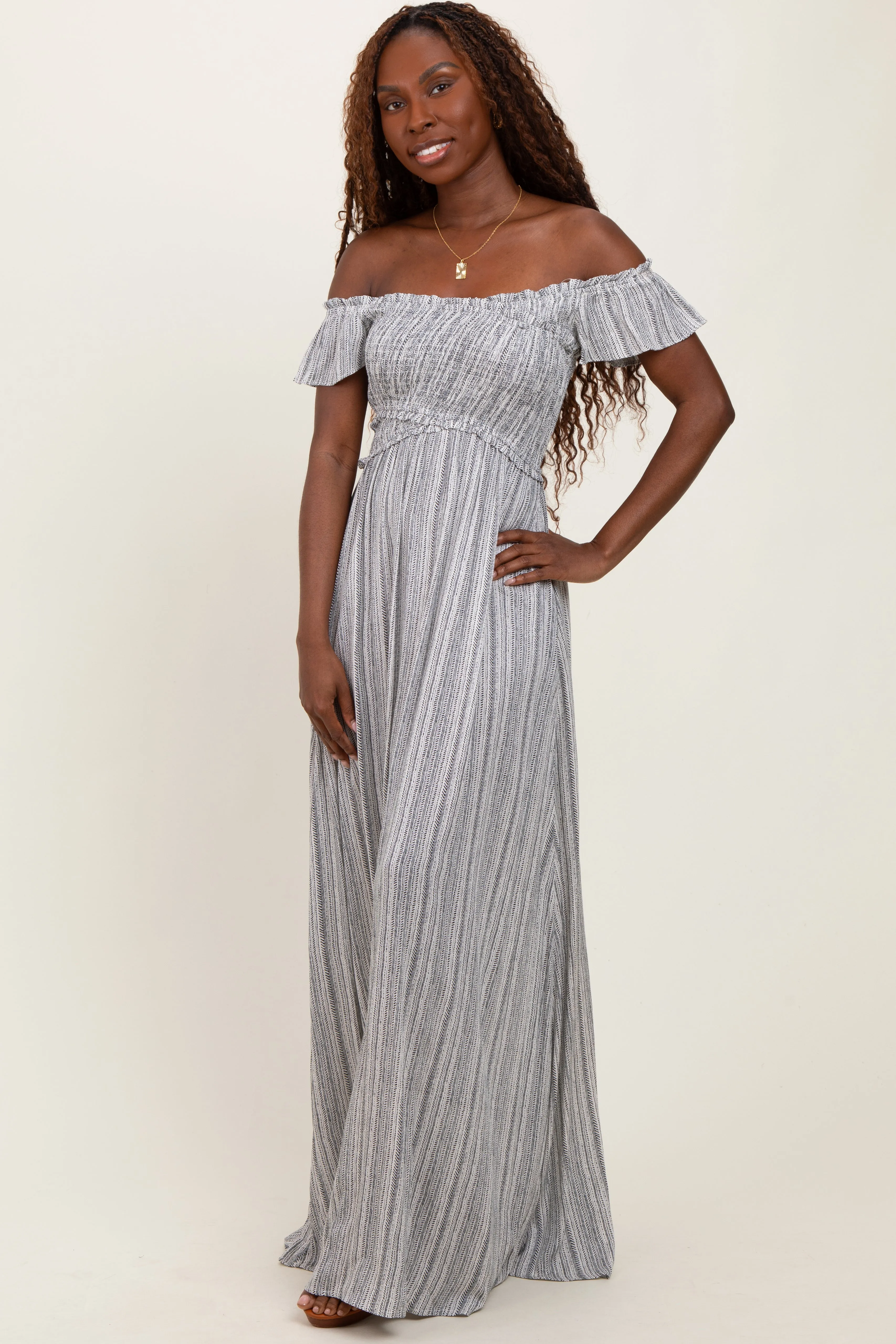 Black Smocked Top Woven Maxi Dress sold by Pinkblush product image thumbnail 2