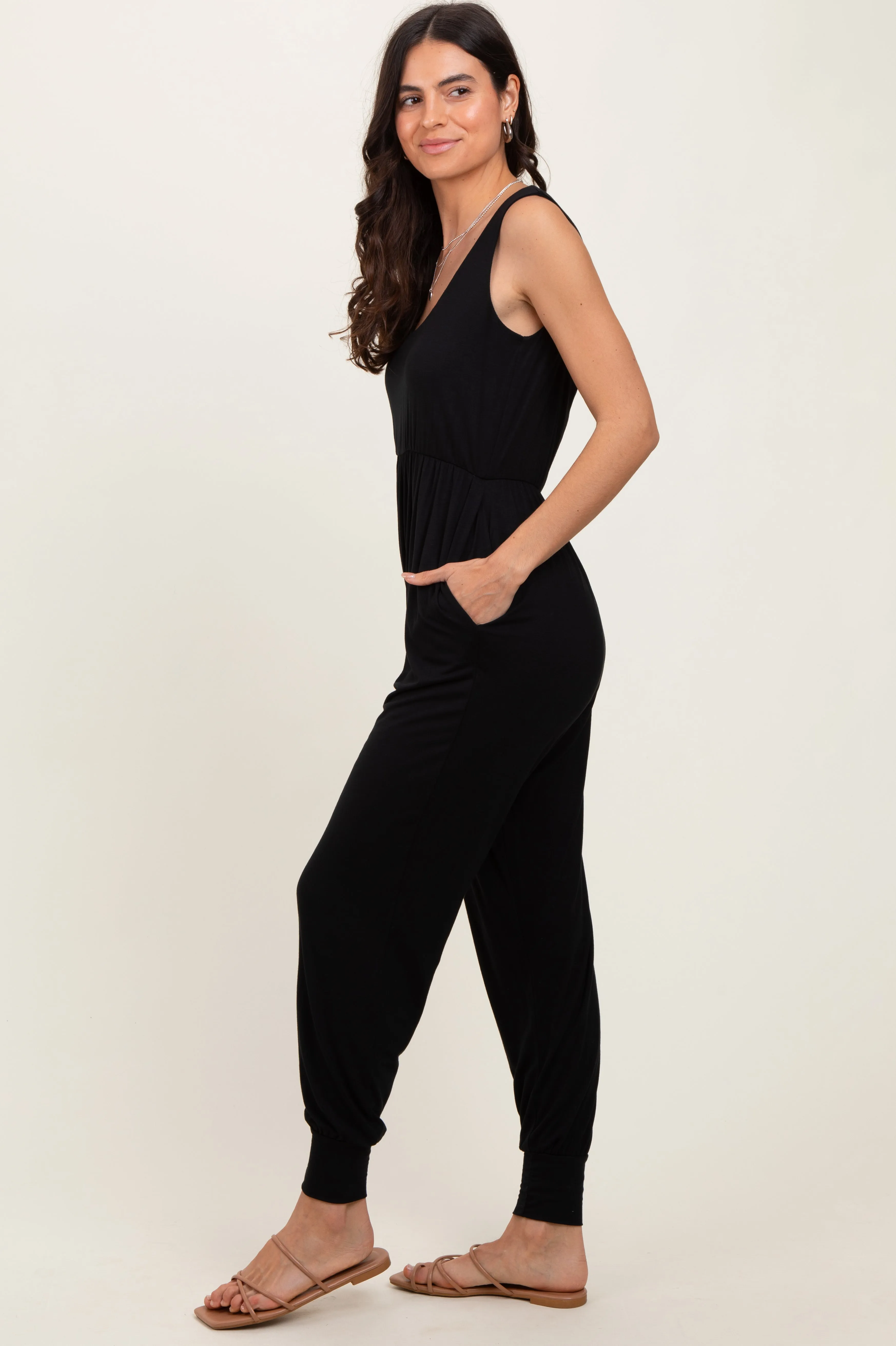 Black Scoop Neck Sleeveless Jogger Jumpsuit sold by Pinkblush product image thumbnail 3