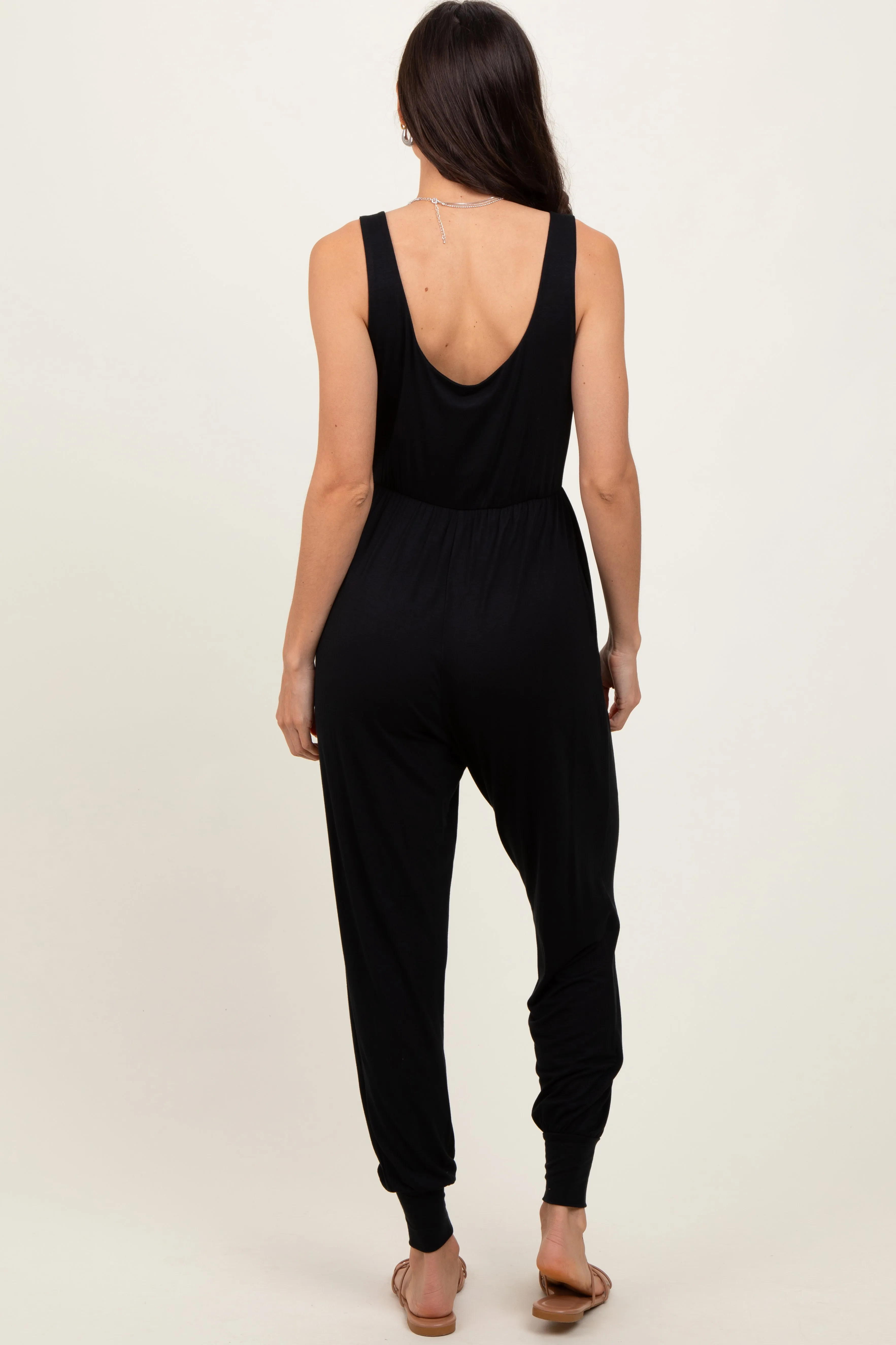 Black Scoop Neck Sleeveless Jogger Jumpsuit sold by Pinkblush product image thumbnail 4