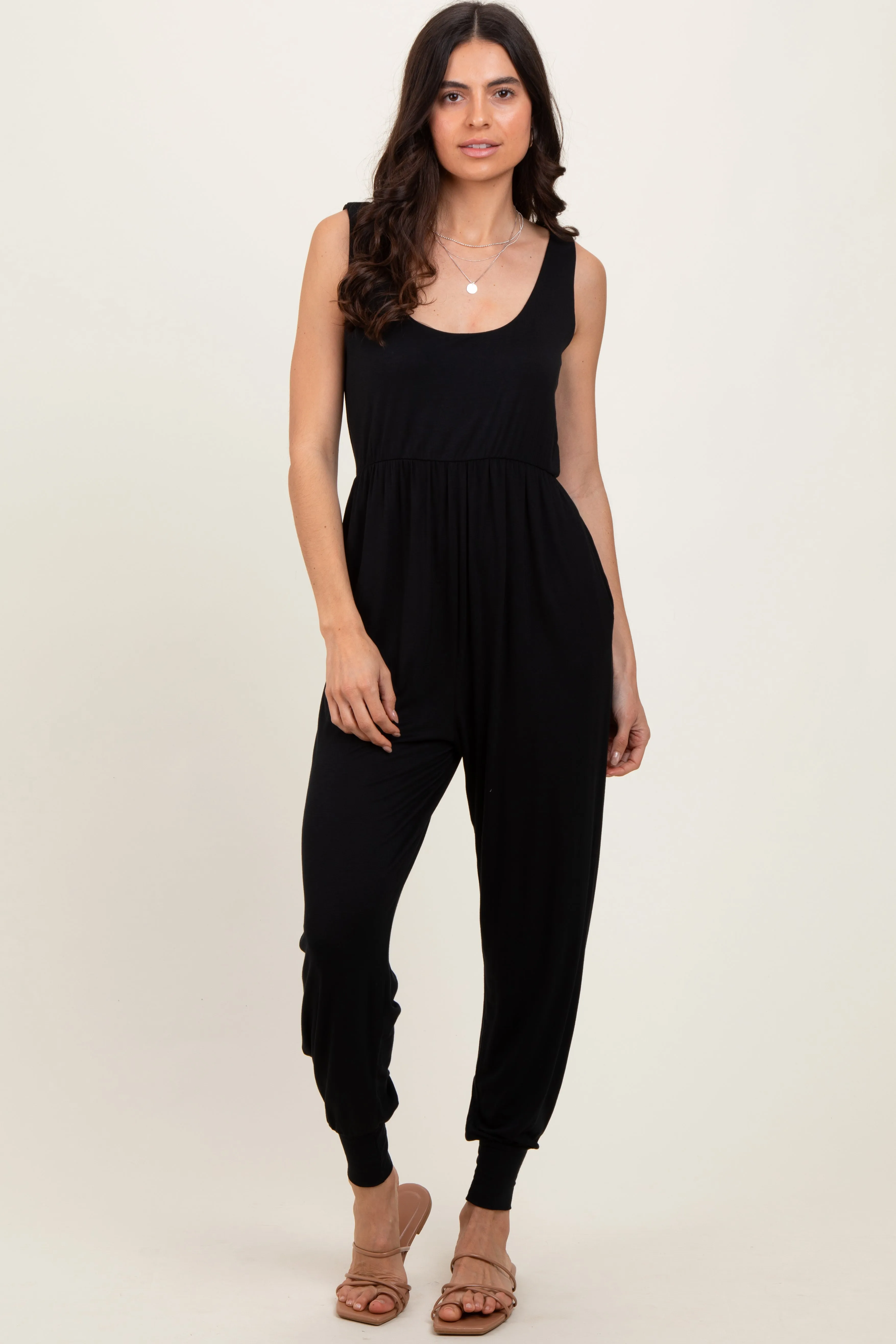 Black Scoop Neck Sleeveless Jogger Jumpsuit sold by Pinkblush product image thumbnail 2