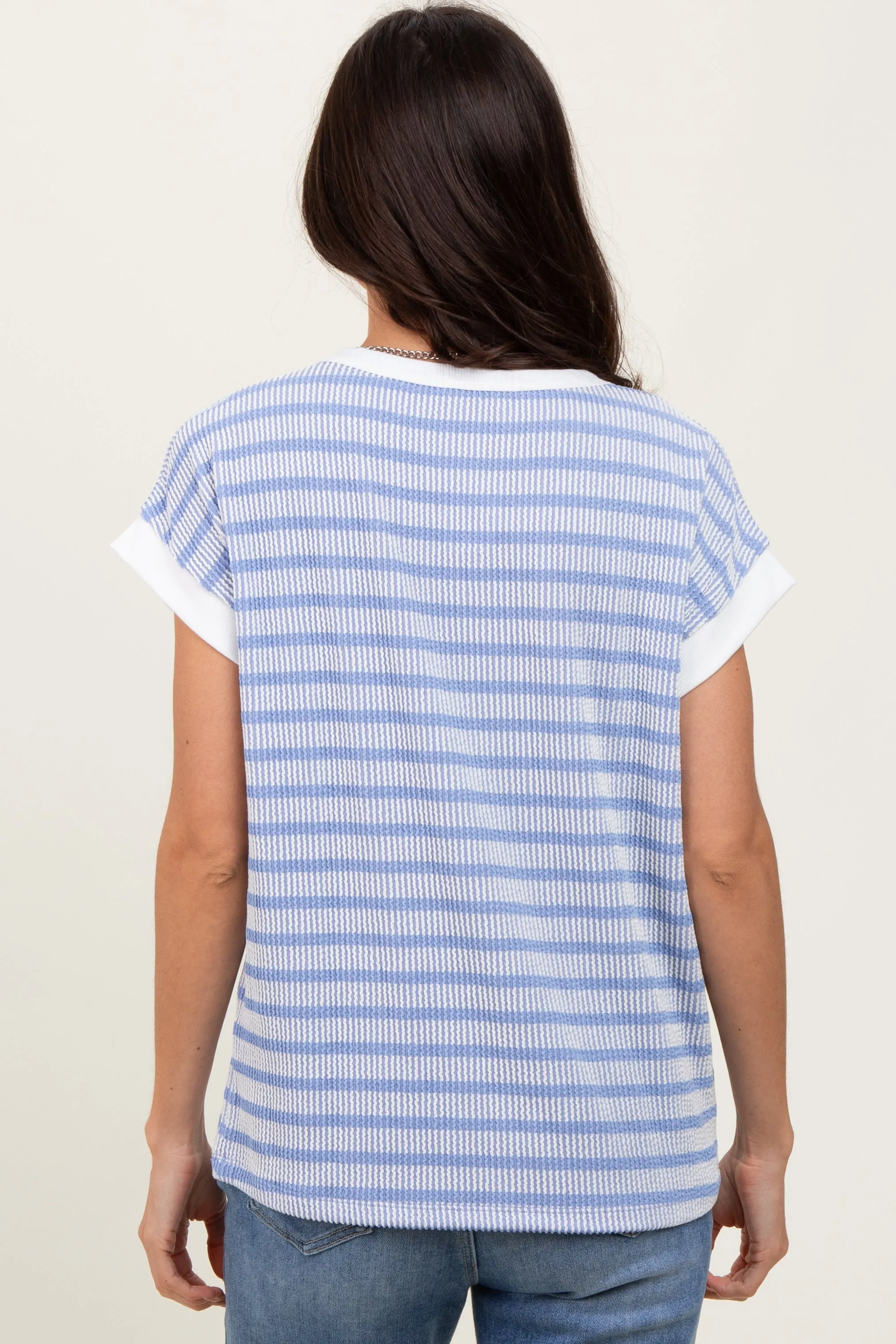 Blue Textured Striped Short Sleeve Top sold by Pinkblush product image thumbnail 4
