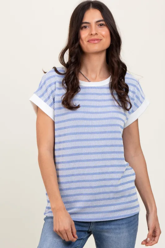 Blue Textured Striped Short Sleeve Top sold by Pinkblush