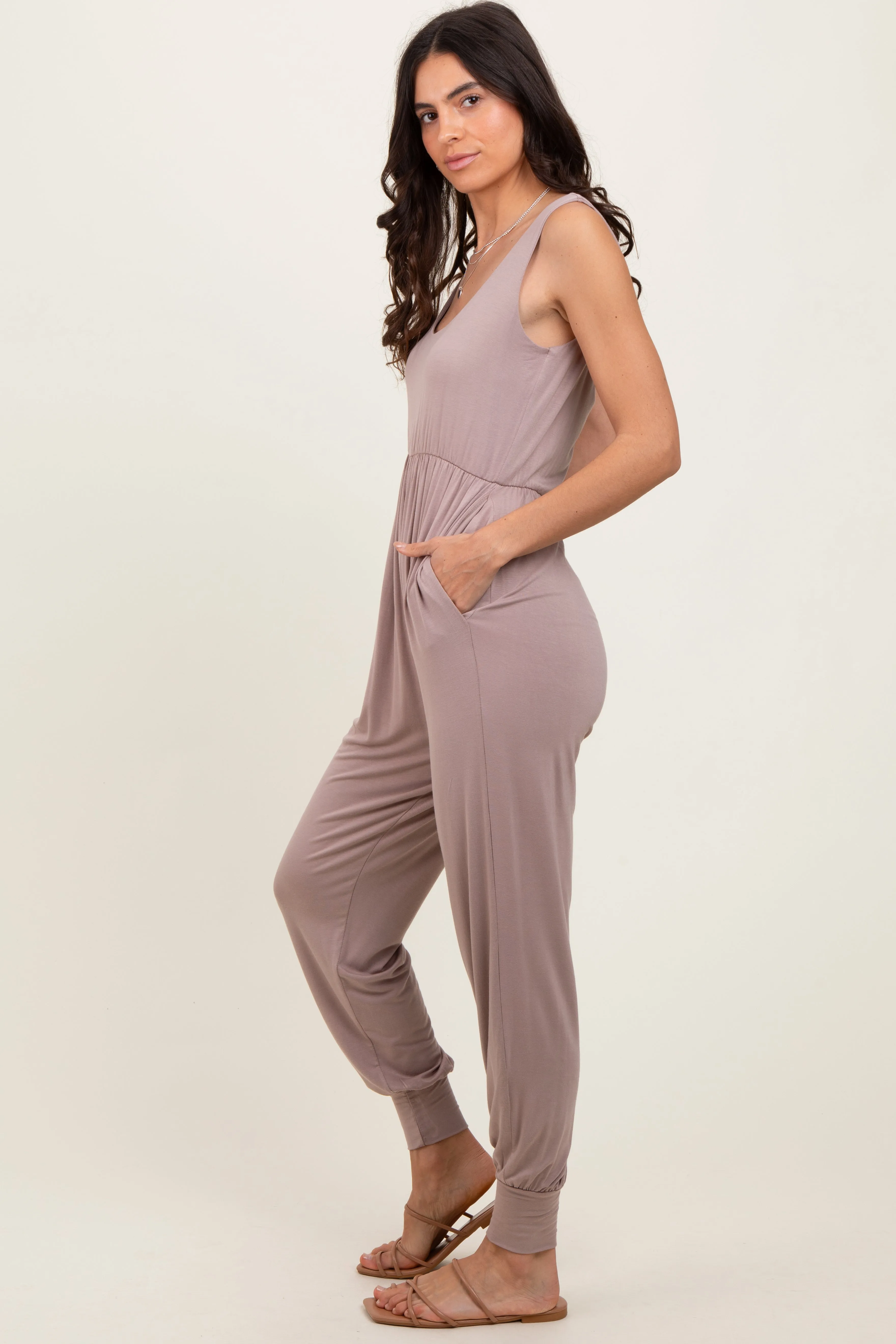 Mocha Scoop Neck Sleeveless Jogger Jumpsuit sold by Pinkblush product image thumbnail 2
