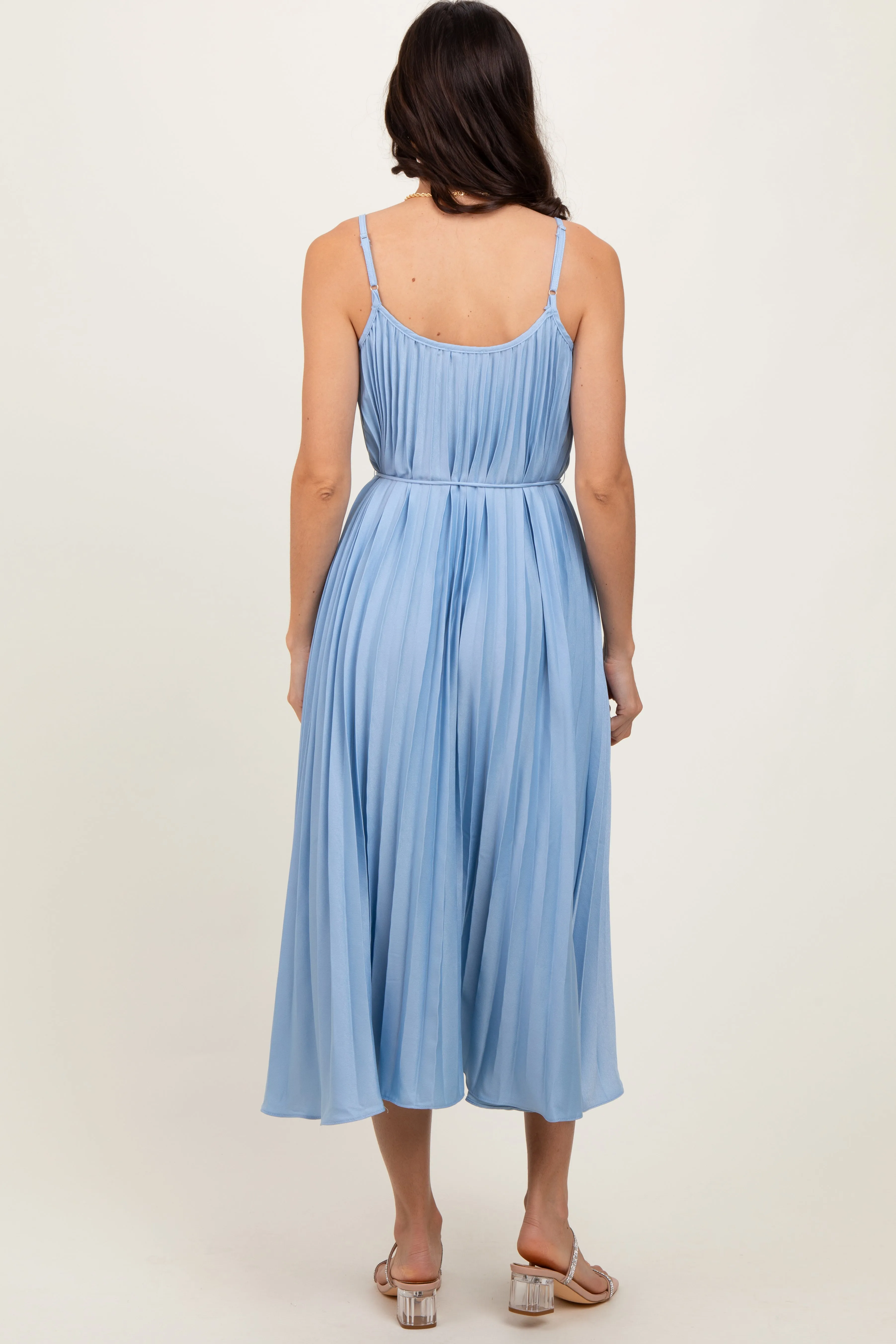 Light Blue Pleated Sash Tie Midi Dress sold by Pinkblush product image thumbnail 4