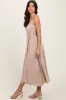 Beige Pleated Sash Tie Midi Dress sold by Pinkblush