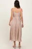 Beige Pleated Sash Tie Midi Dress sold by Pinkblush