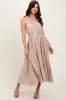 Beige Pleated Sash Tie Midi Dress sold by Pinkblush