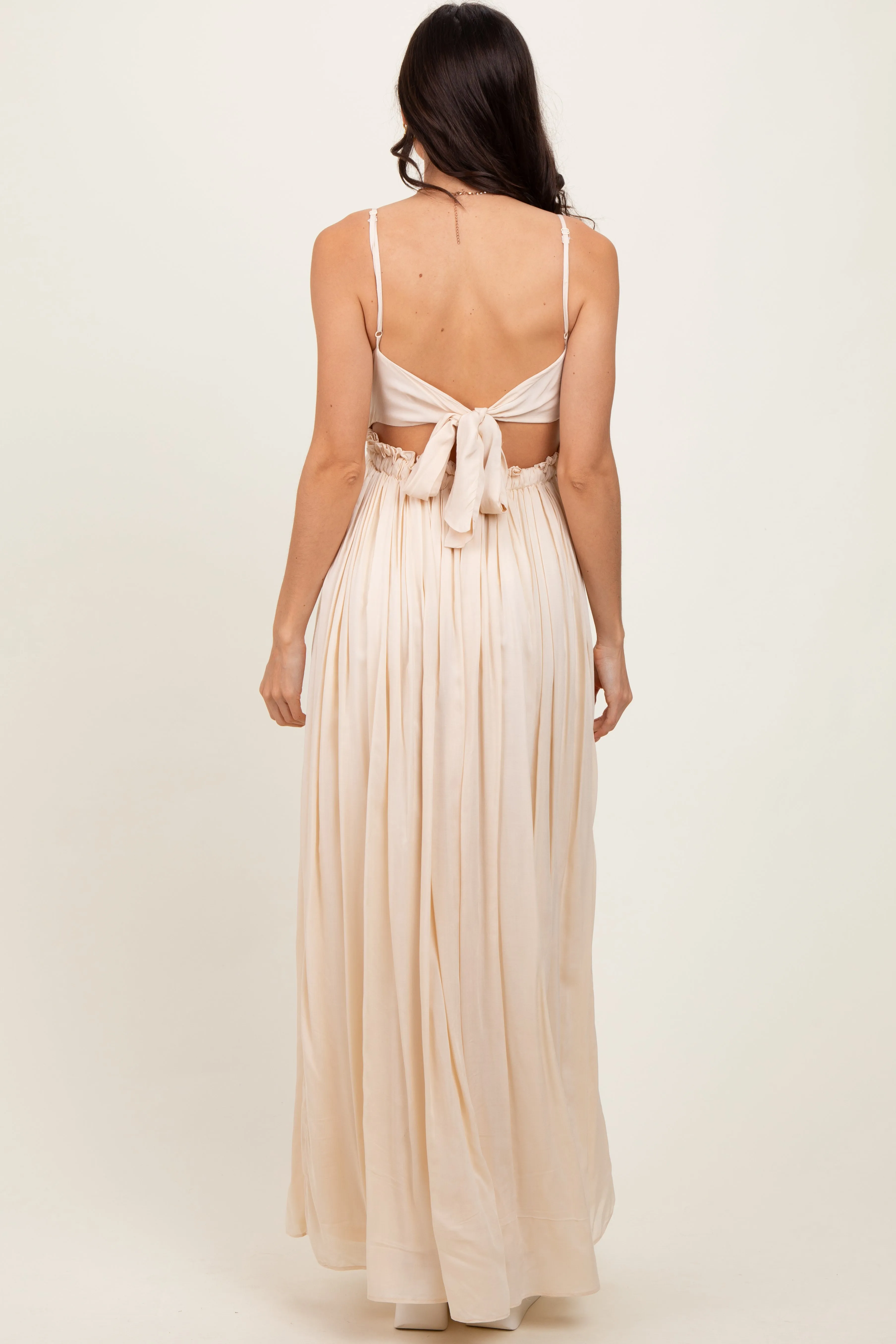 Beige Lace Bodice Cutout Tie Back Maxi Dress sold by Pinkblush product image thumbnail 4