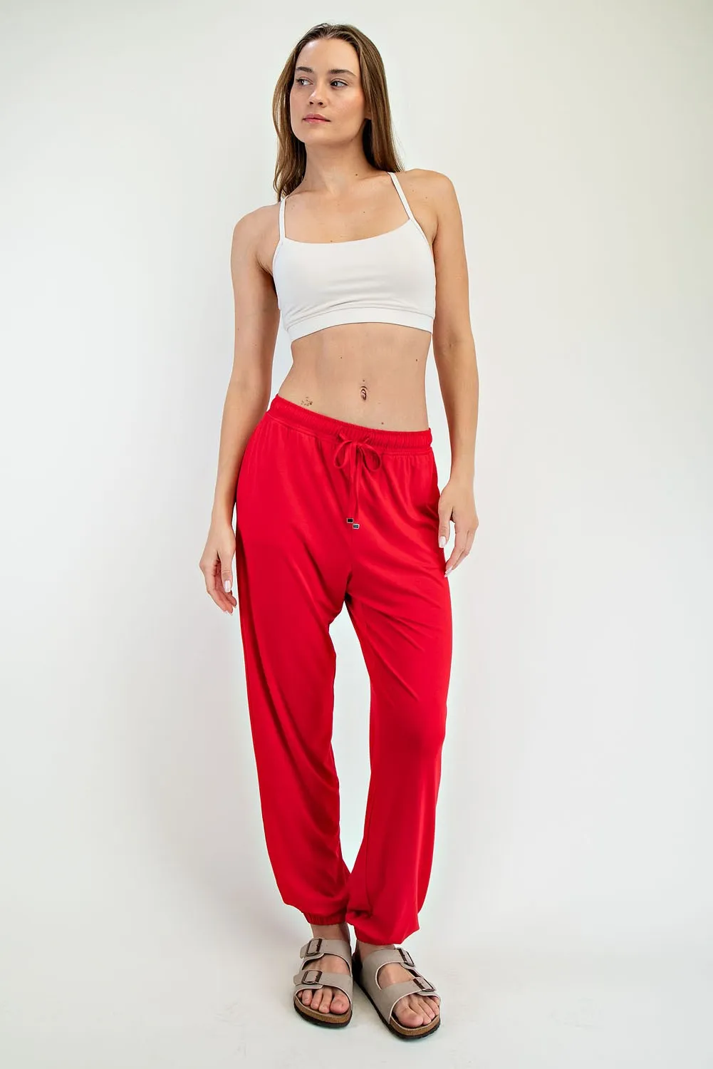 Red Drawstring Jogger Pants sold by Pinkblush