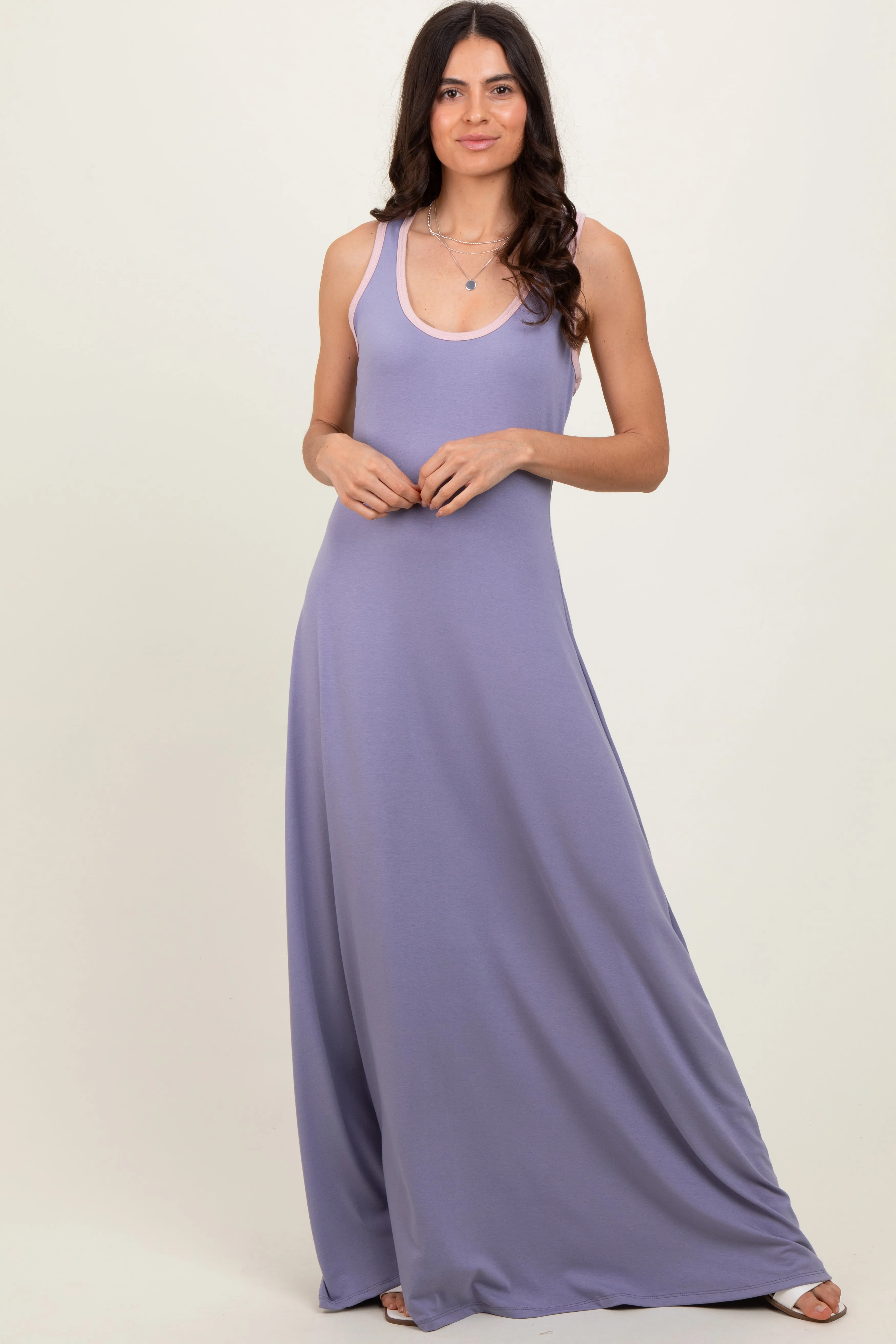 Lavender Solid Open Back Sleeveless Maxi Dress sold by Pinkblush
