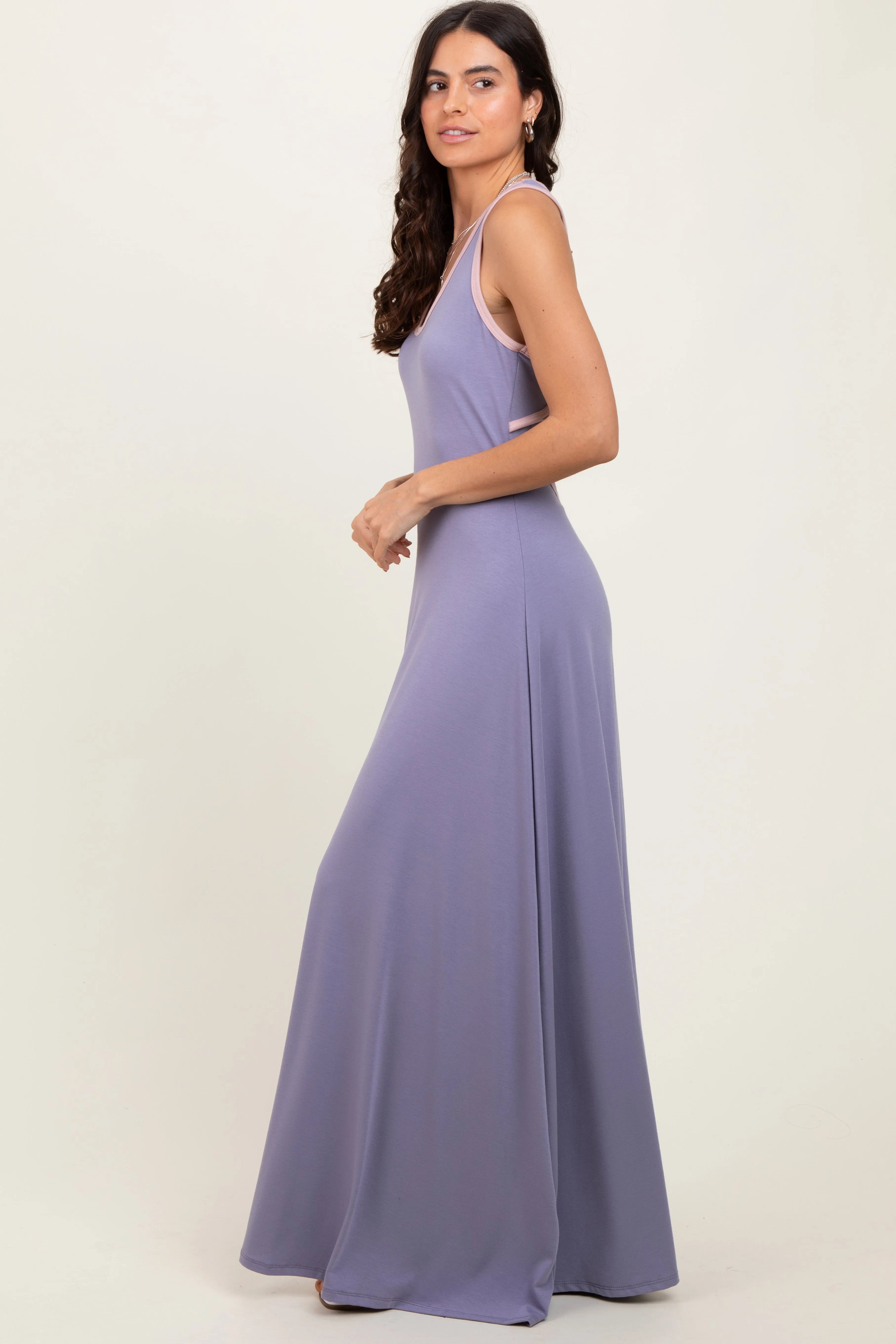 Lavender Solid Open Back Sleeveless Maxi Dress sold by Pinkblush product image thumbnail 3