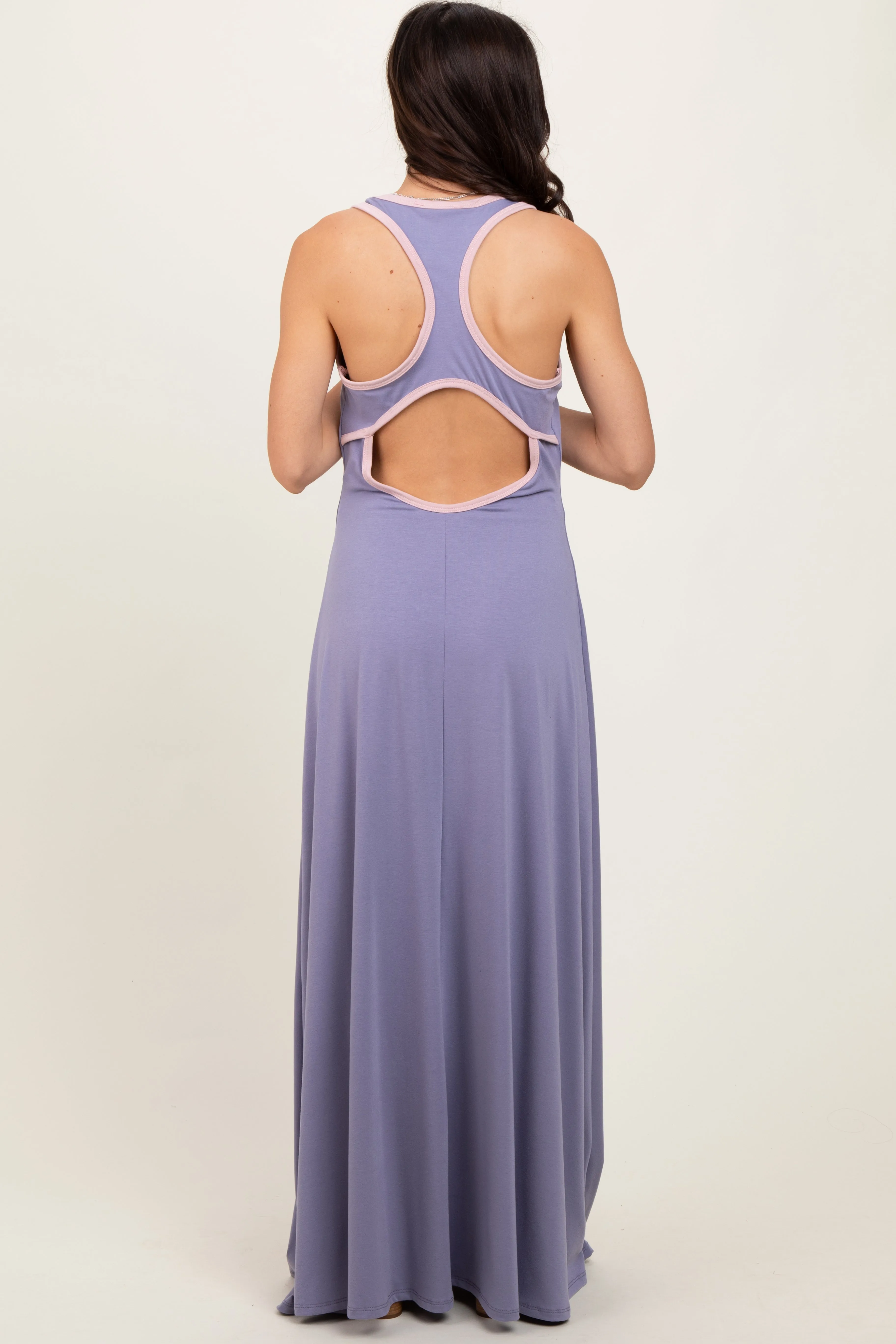 Lavender Solid Open Back Sleeveless Maxi Dress sold by Pinkblush product image thumbnail 4