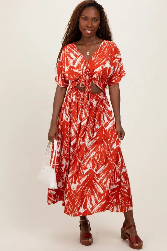 Red Brushstroke Print Cutout Midi Dress sold by Pinkblush