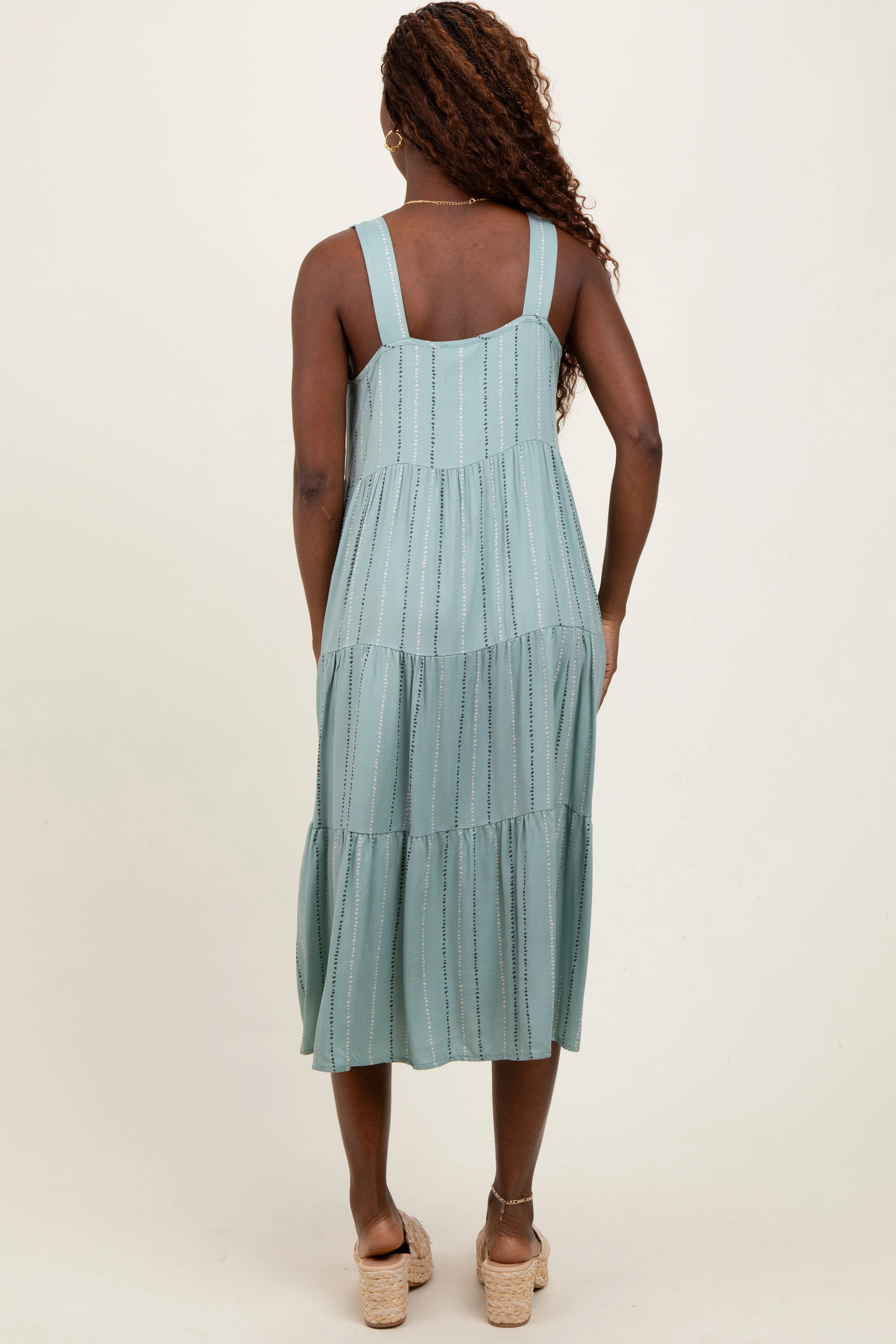 Light Olive Dot Stripe Tiered Midi Dress sold by Pinkblush product image thumbnail 4