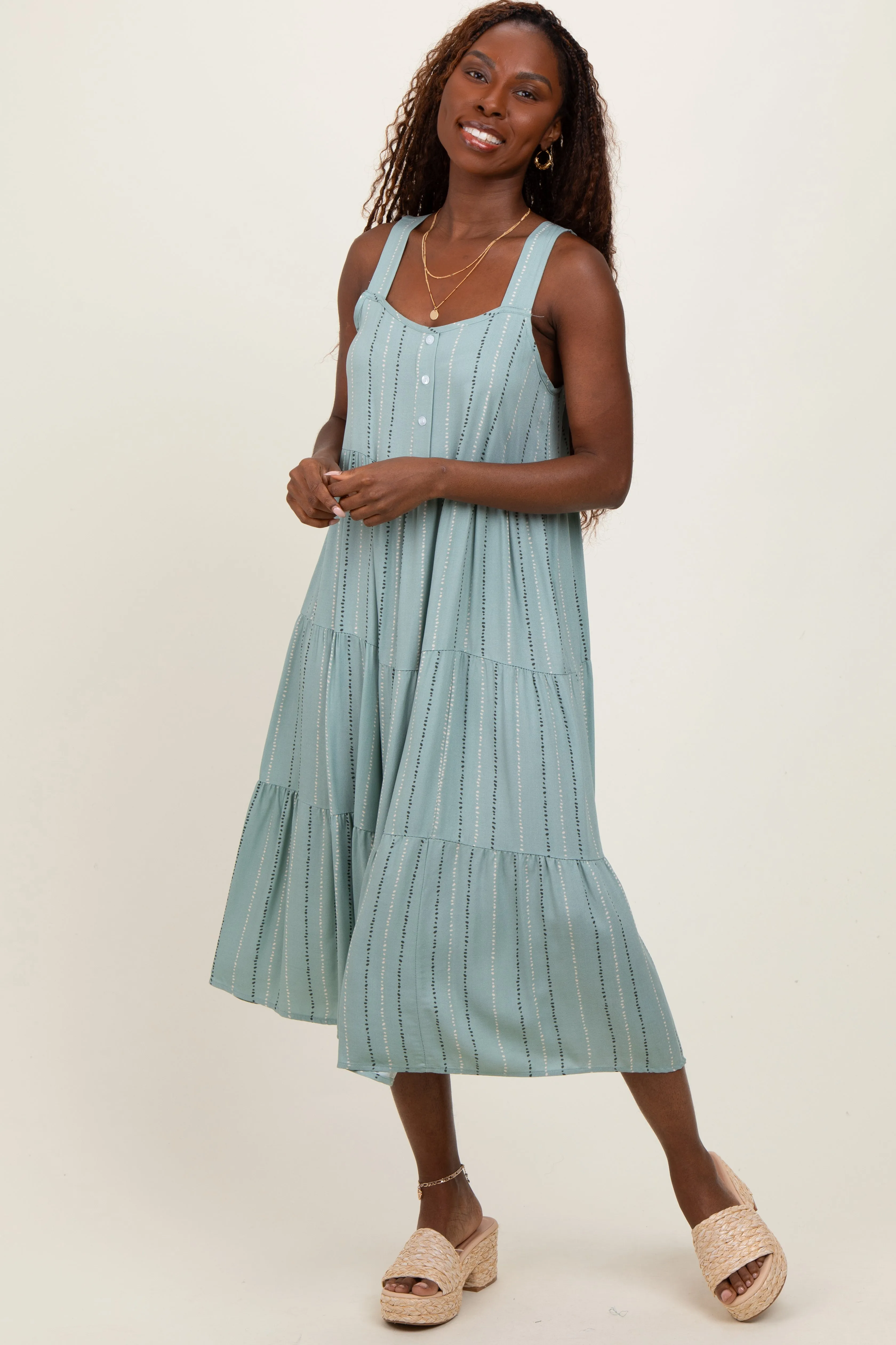 Light Olive Dot Stripe Tiered Midi Dress sold by Pinkblush product image thumbnail 2