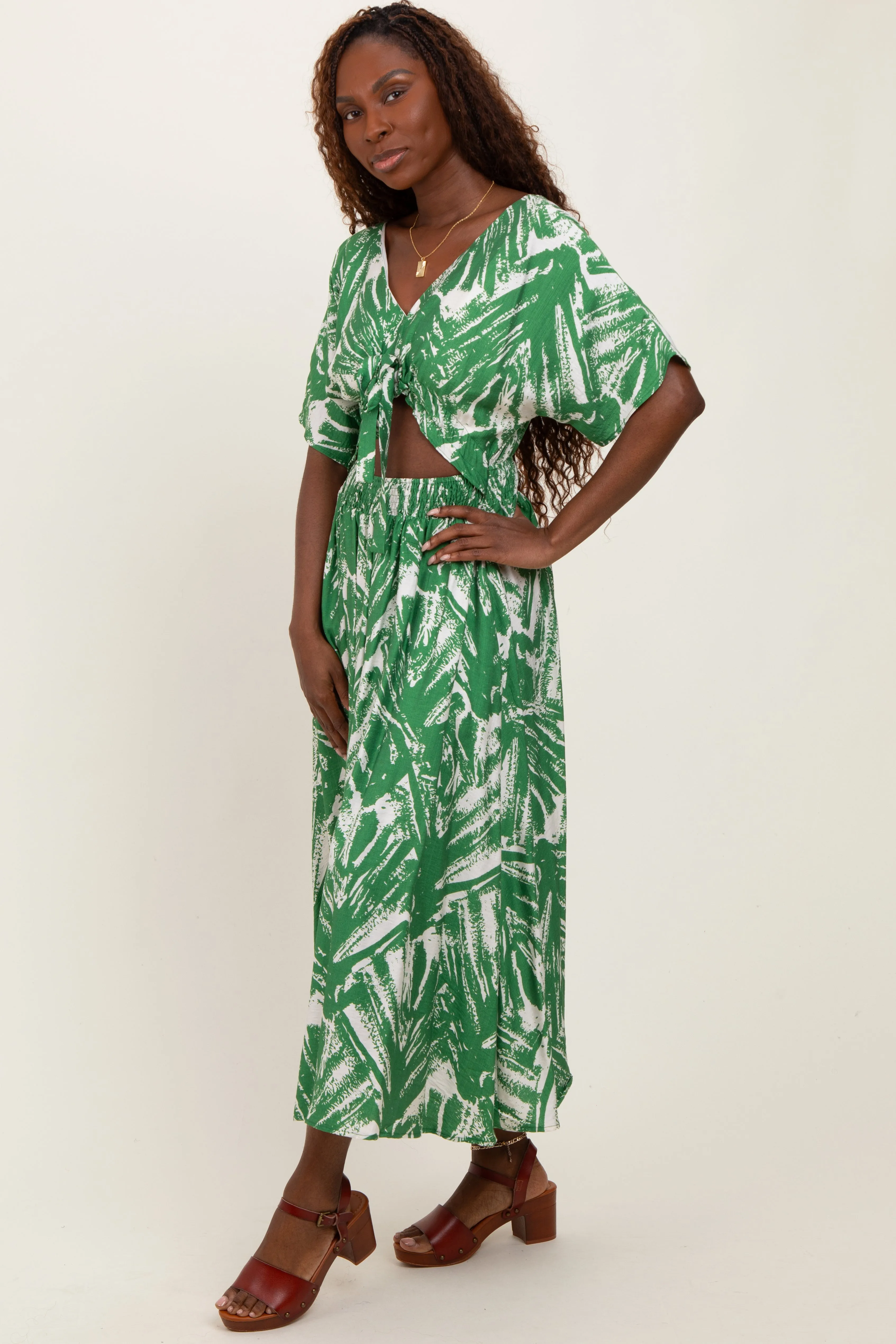 Green Brushstroke Print Cutout Midi Dress sold by Pinkblush product image thumbnail 3