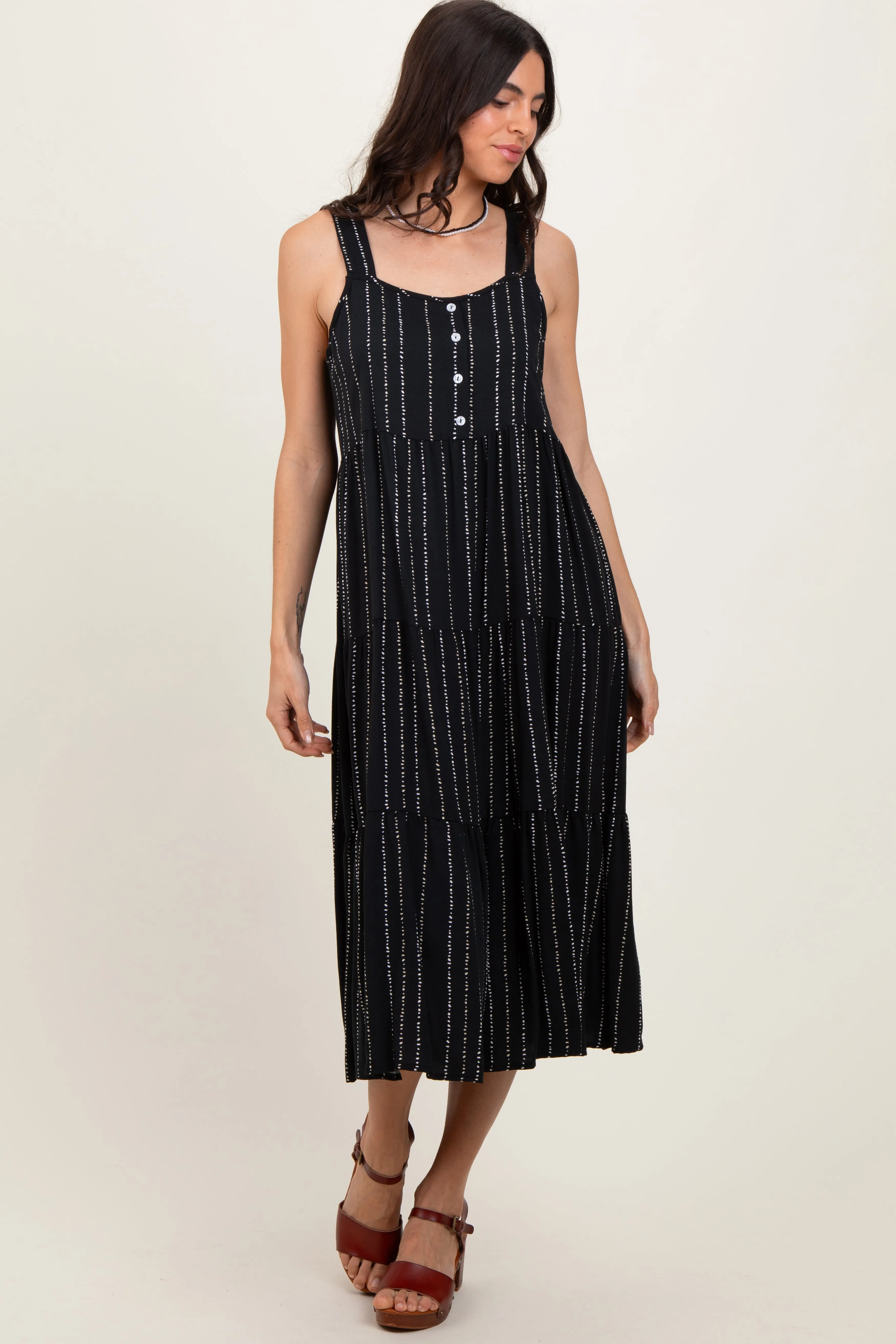 Black Dot Stripe Tiered Midi Dress sold by Pinkblush product image thumbnail 2