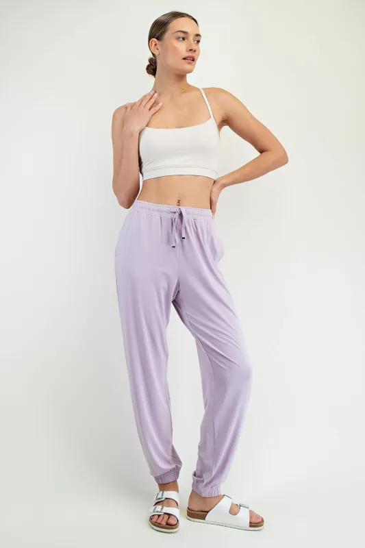 Lavender Drawstring Jogger Pants sold by Pinkblush