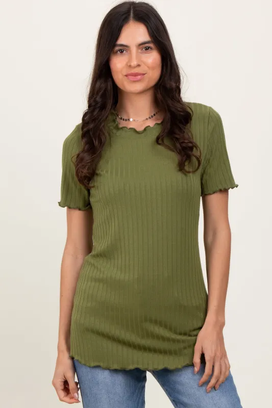 Olive Ribbed Short Sleeve Top sold by Pinkblush