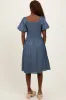 Blue Chambray Floral Embroidered Short Sleeve Midi Dress sold by Pinkblush