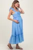 Blue Ruffle Strap Square Neck Maternity Midi Dress sold by Pinkblush