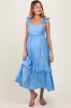 Blue Ruffle Strap Square Neck Maternity Midi Dress sold by Pinkblush