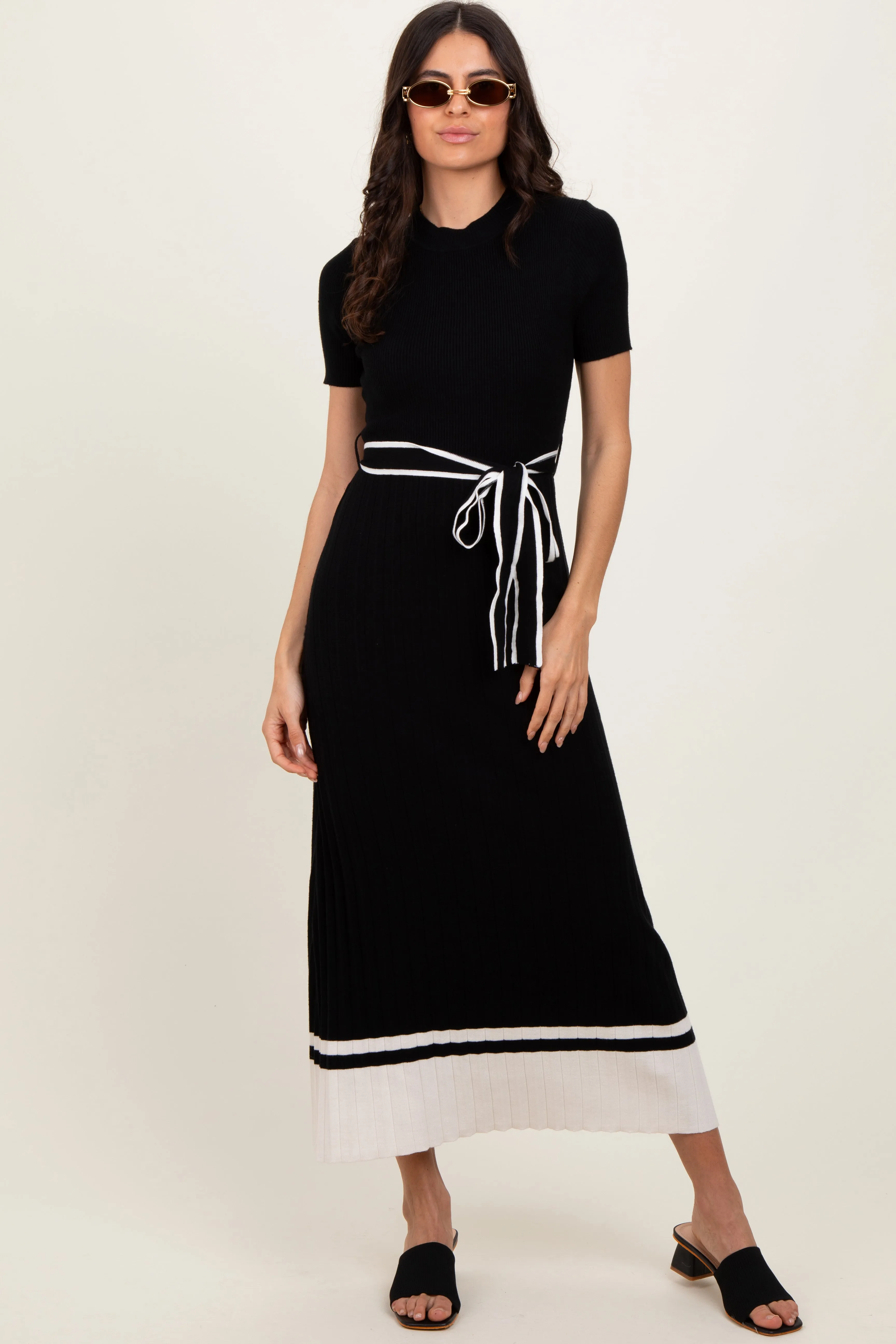 Black Ribbed Knit Pleated Midi Dress sold by Pinkblush product image thumbnail 2