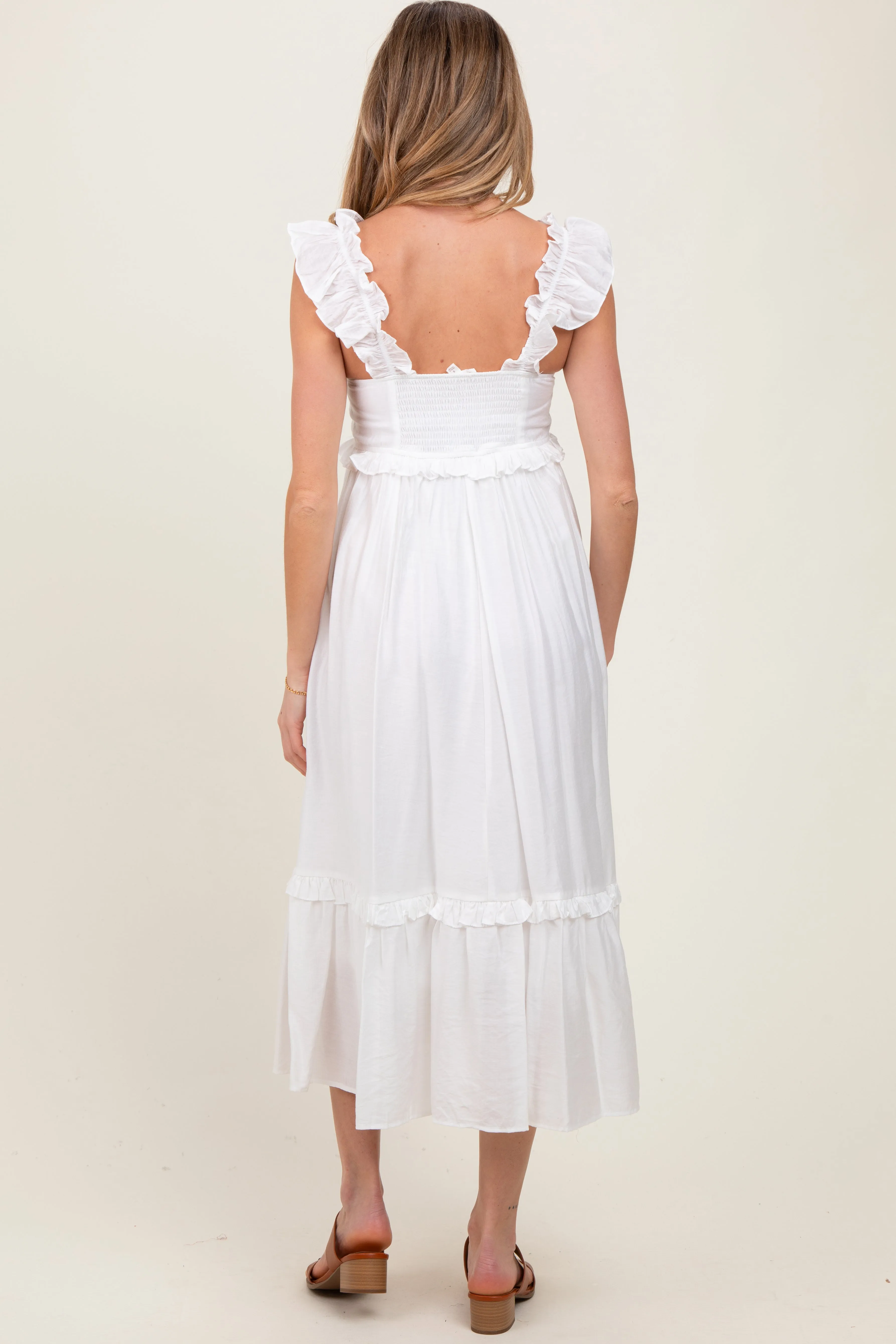 White Ruffle Strap Square Neck Maternity Midi Dress sold by Pinkblush product image thumbnail 4