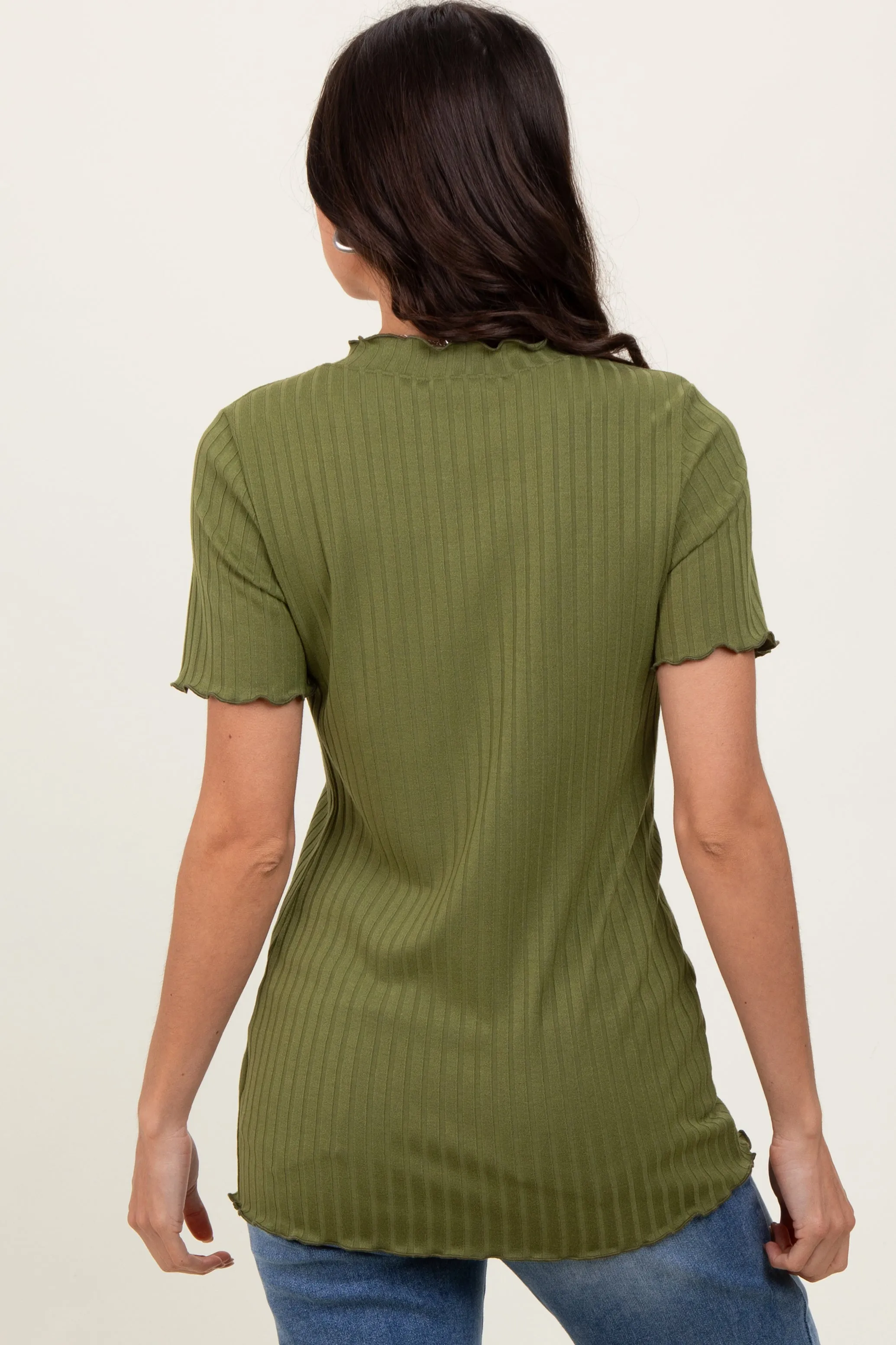 Olive Ribbed Short Sleeve Top sold by Pinkblush product image thumbnail 3