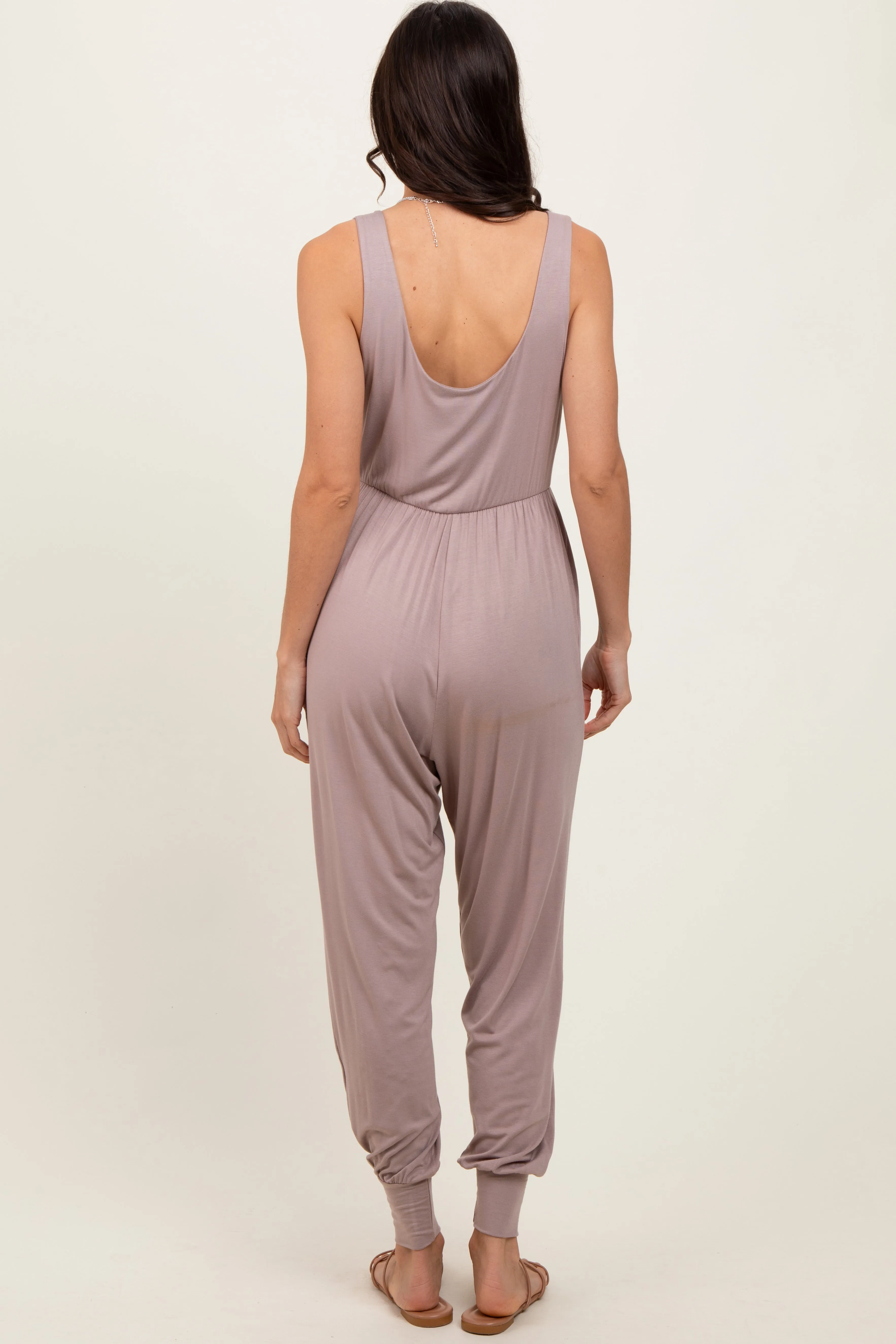 Mocha Scoop Neck Sleeveless Jogger Jumpsuit sold by Pinkblush product image thumbnail 3