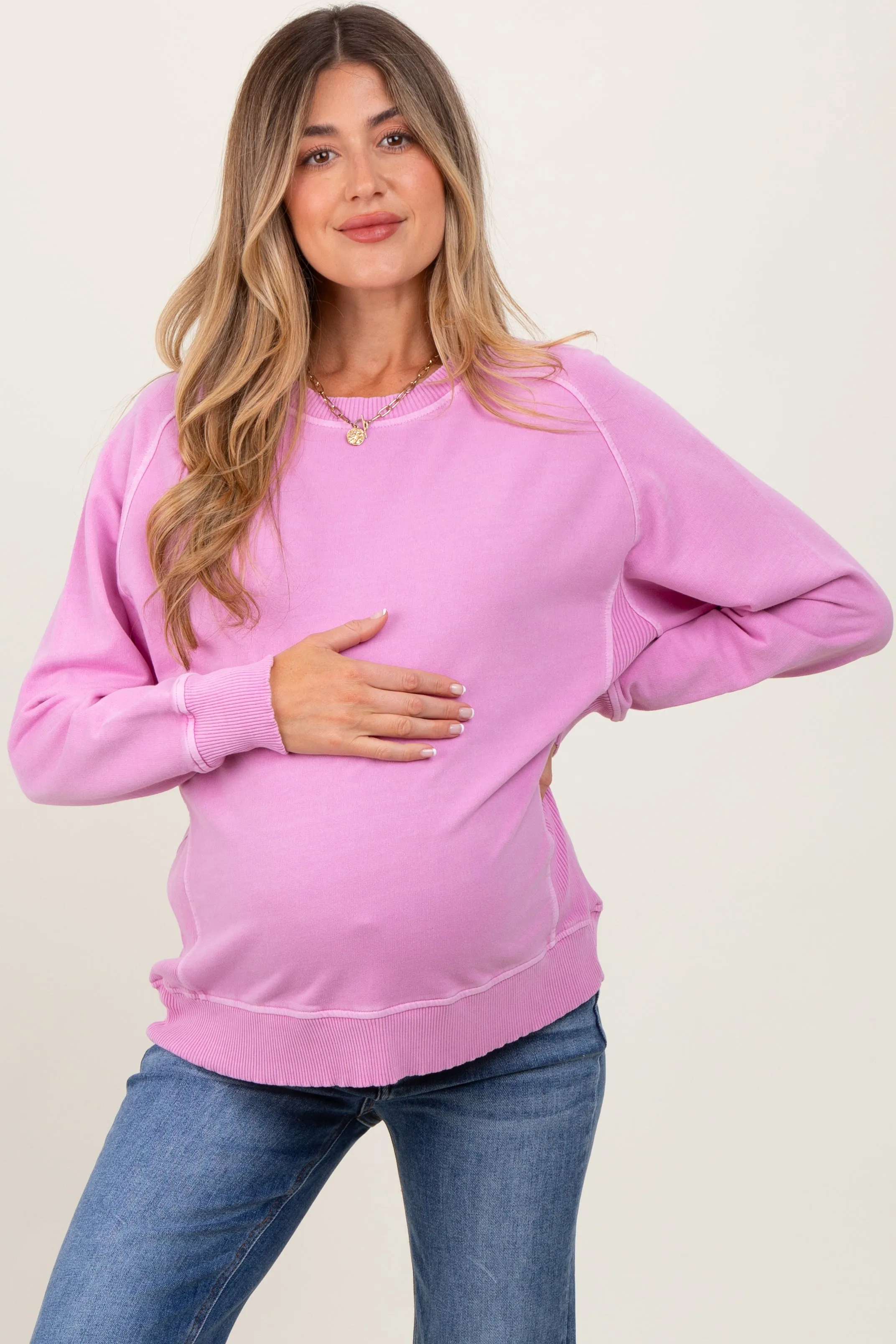 Pink French Terry Vintage Wash Maternity Pullover sold by Pinkblush product image thumbnail 2
