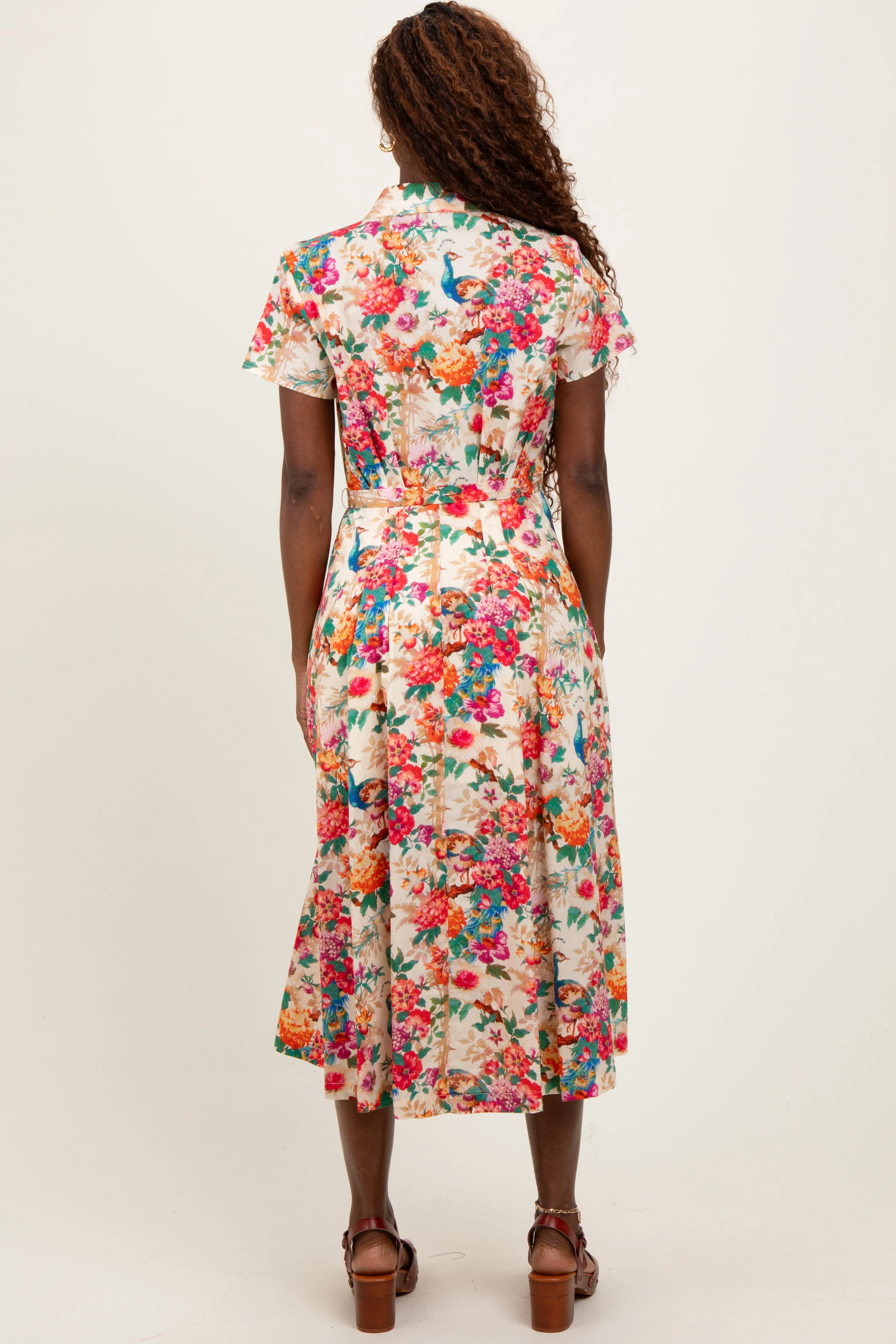 Cream Floral Button Down Midi Shirt Dress sold by Pinkblush product image thumbnail 4