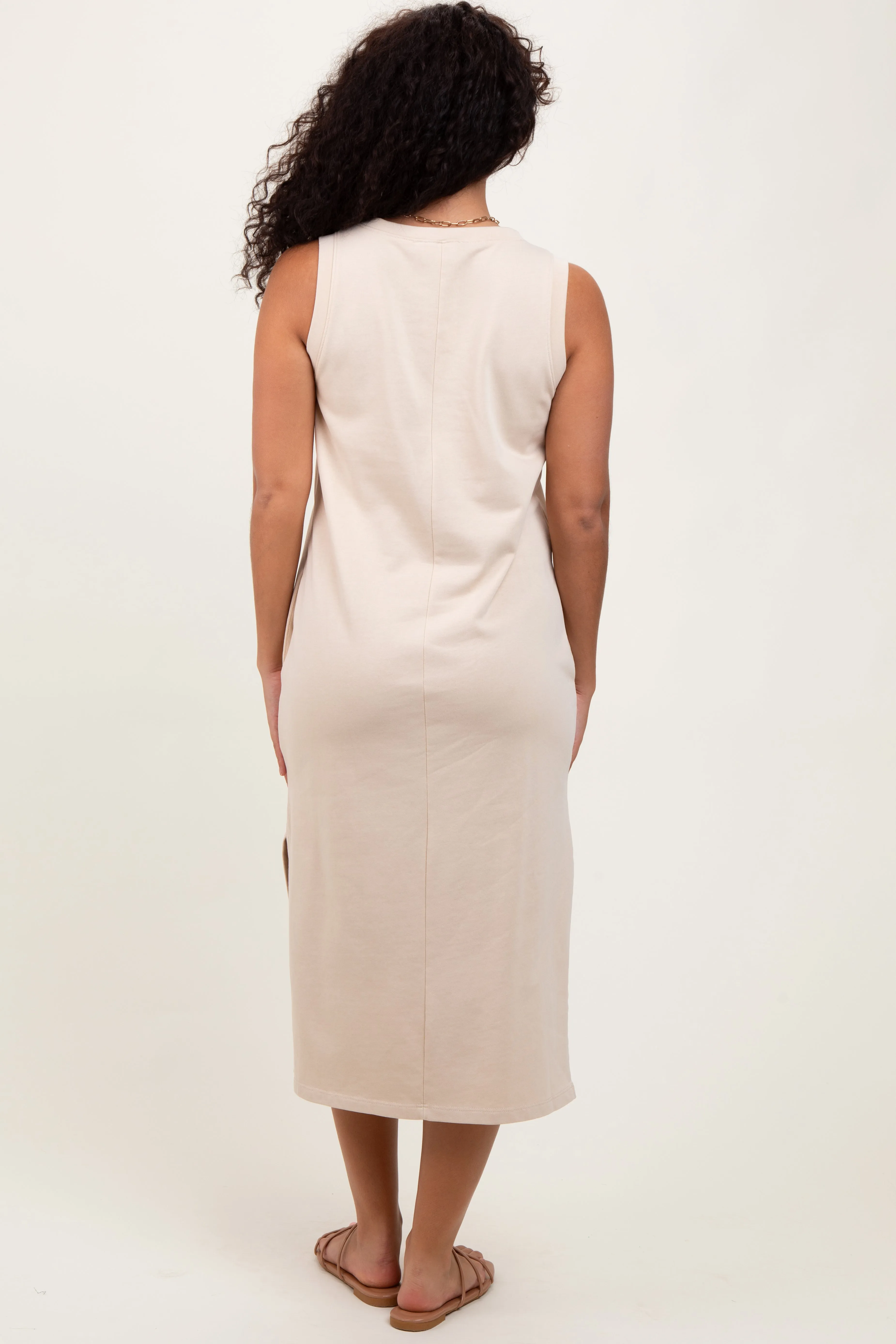 Cream V-Neck Sleeveless Side Slit Midi Dress sold by Pinkblush product image thumbnail 4
