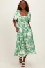 Green Floral Smocked Short Sleeve Midi Dress sold by Pinkblush