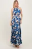 Blue Floral Halter Side Cutout Maternity Maxi Dress sold by Pinkblush