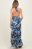 Blue Floral Halter Side Cutout Maternity Maxi Dress sold by Pinkblush