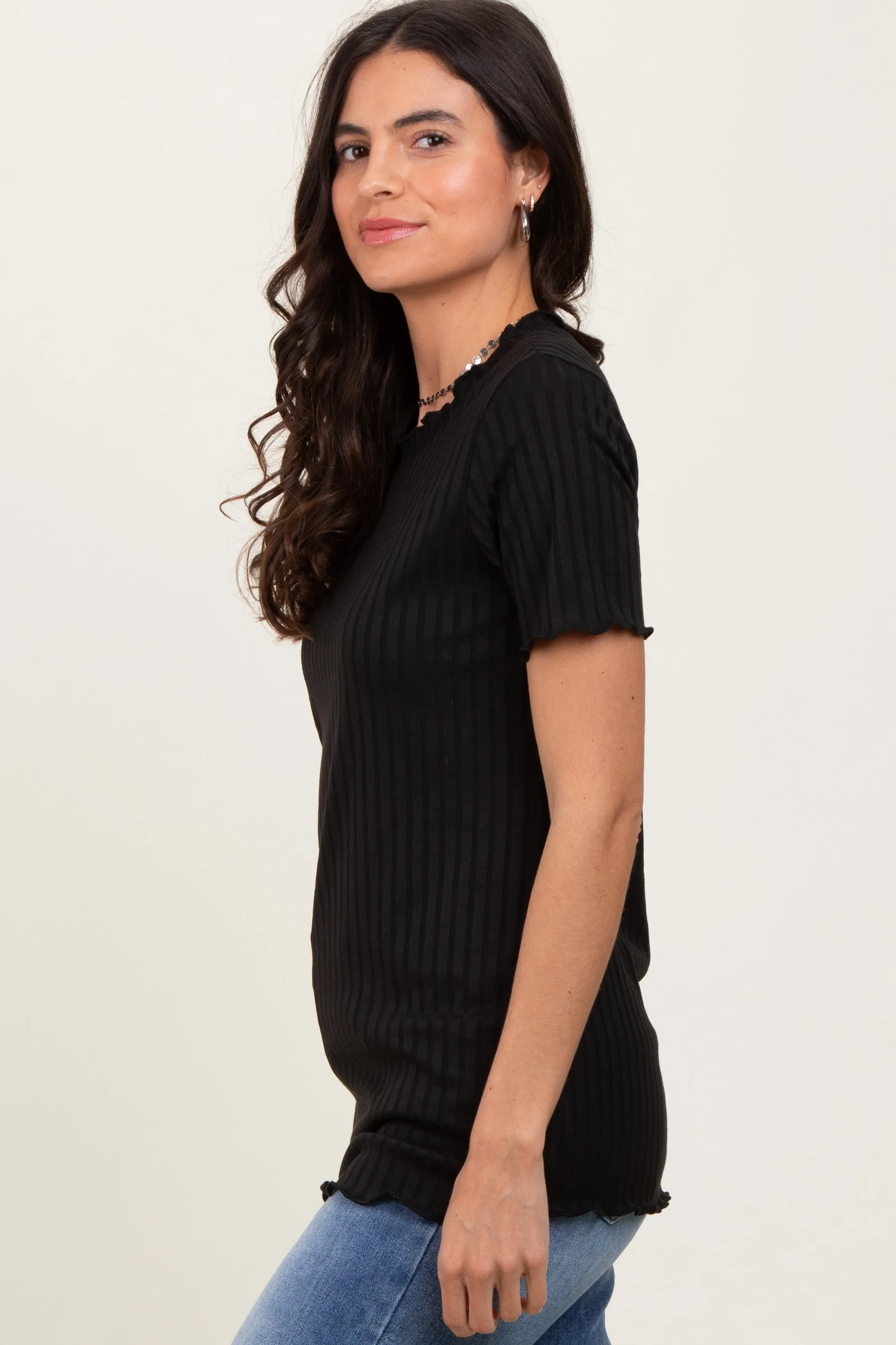 Black Ribbed Short Sleeve Top sold by Pinkblush product image thumbnail 3