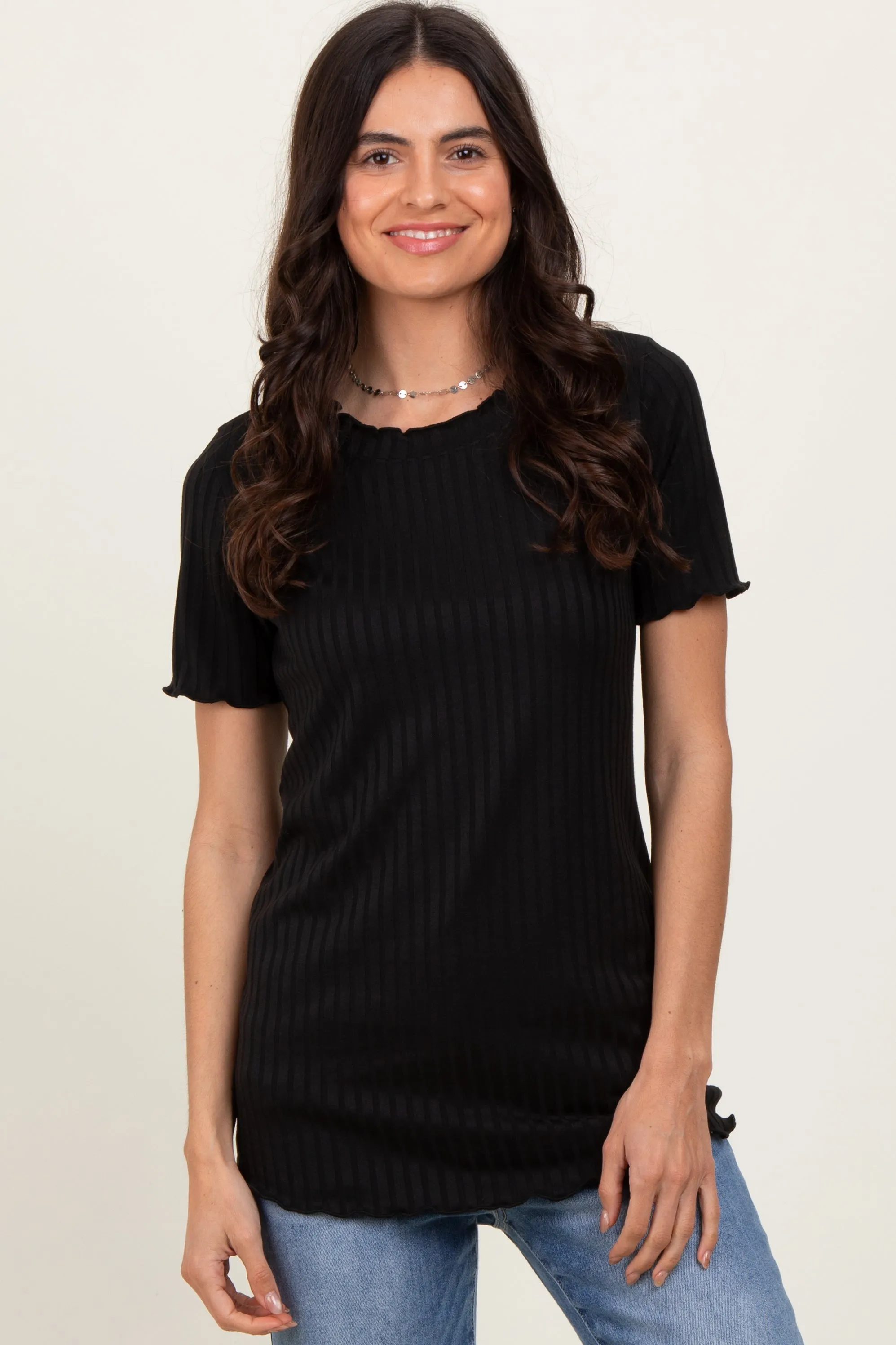 Black Ribbed Short Sleeve Top sold by Pinkblush product image thumbnail 2