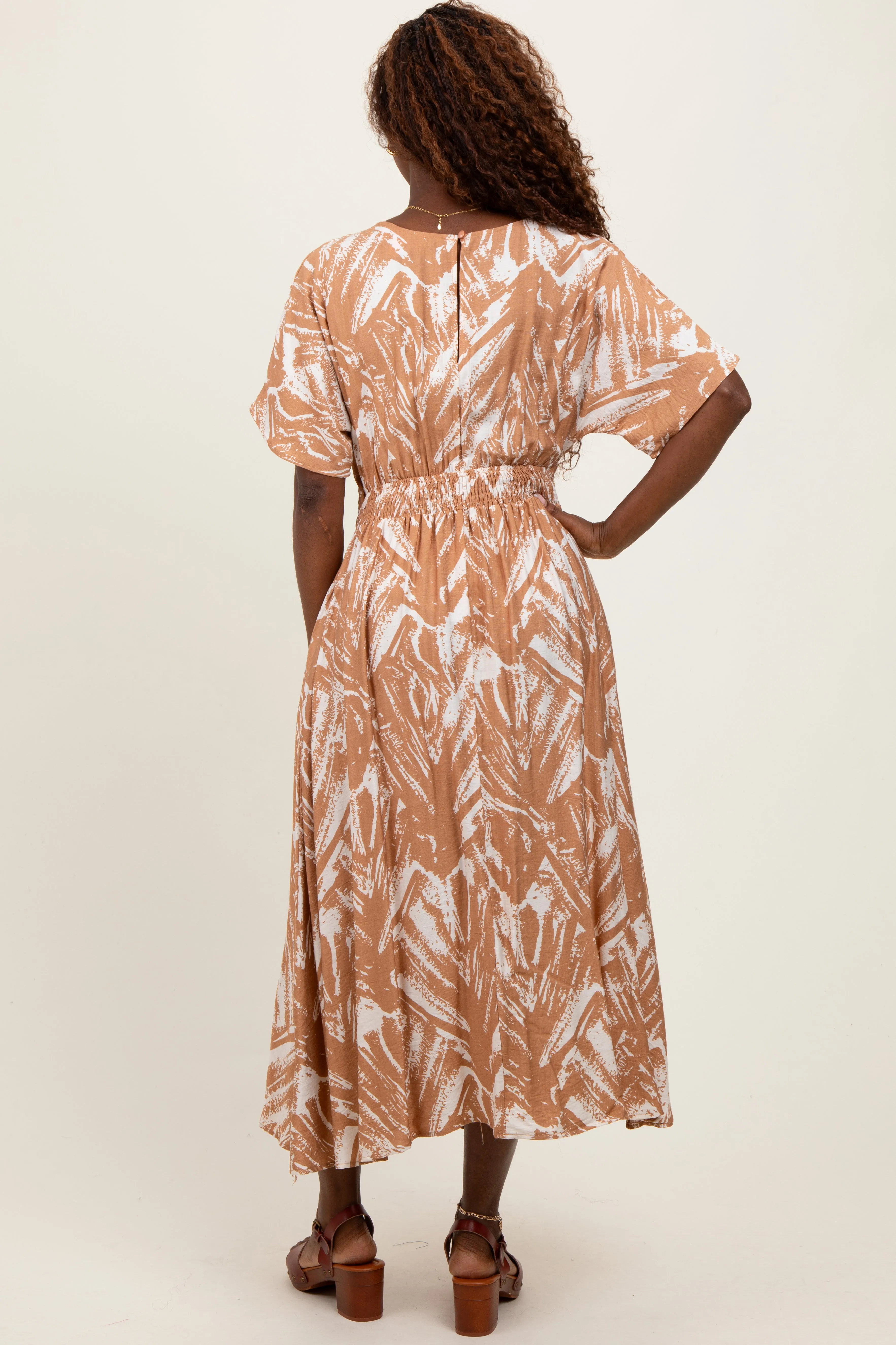 Camel Brushstroke Print Cutout Midi Dress sold by Pinkblush product image thumbnail 3