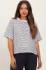 Black Striped Drop Shoulder Short Sleeve Maternity Top sold by Pinkblush