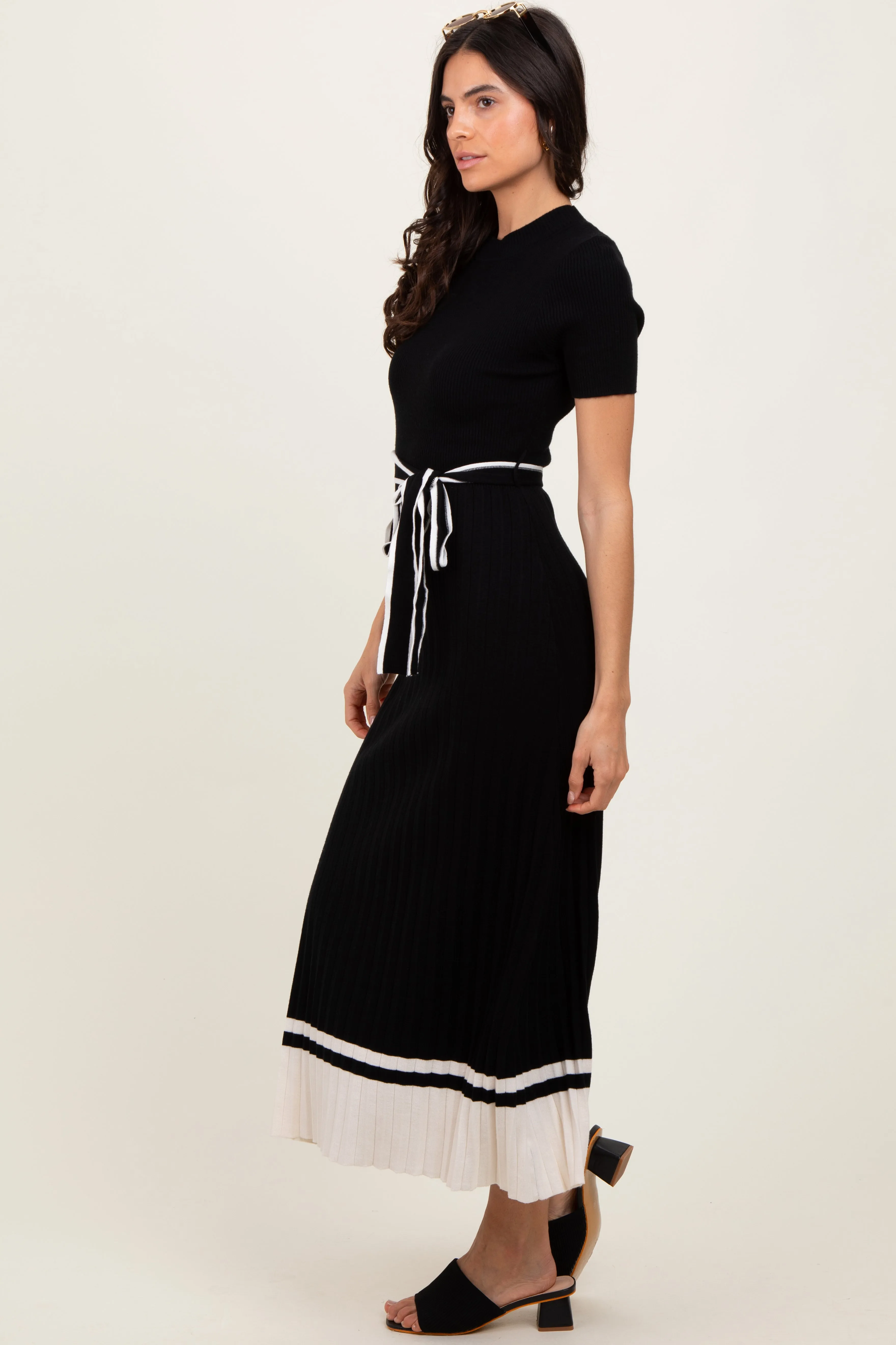 Black Ribbed Knit Pleated Midi Dress sold by Pinkblush product image thumbnail 3