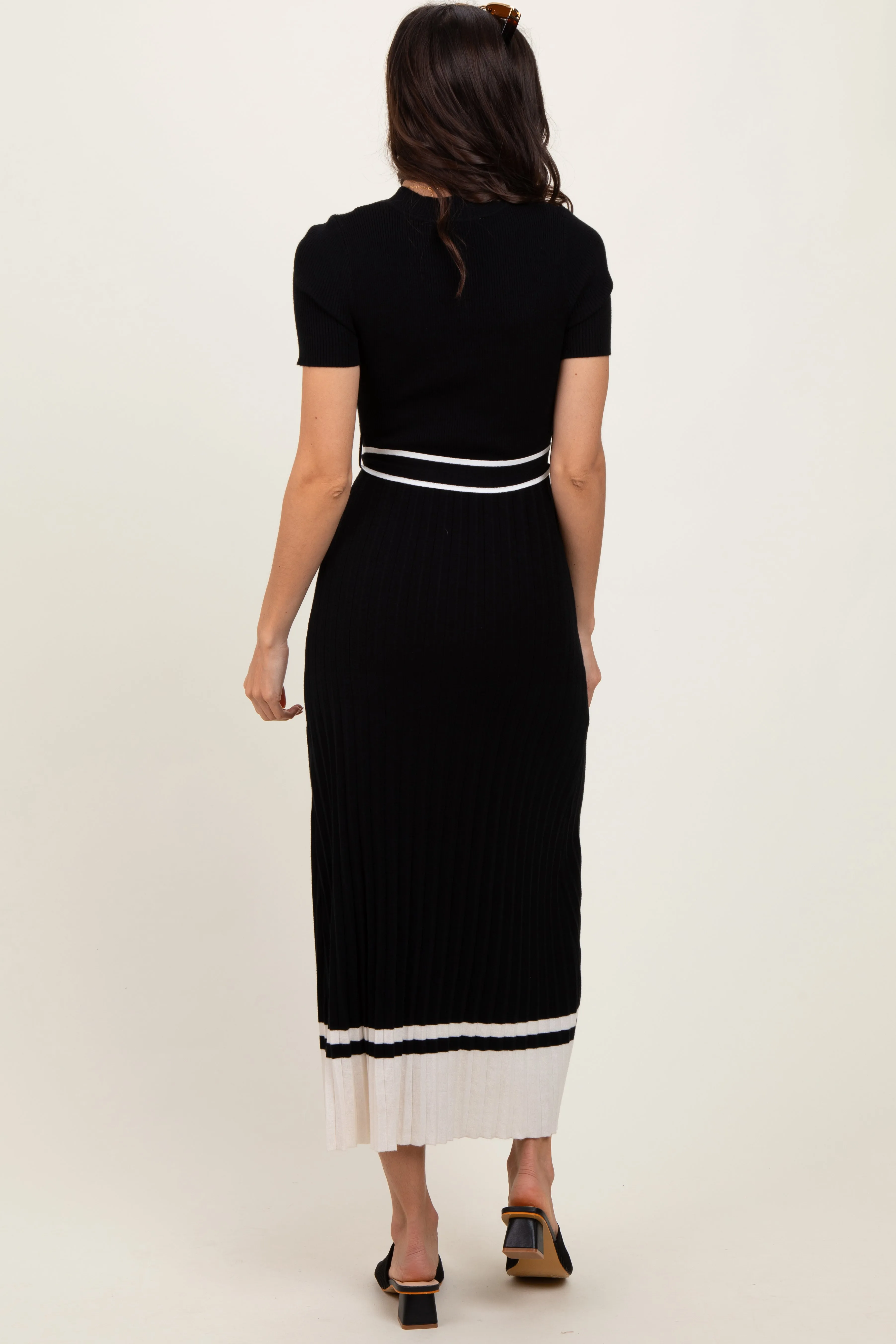 Black Ribbed Knit Pleated Midi Dress sold by Pinkblush product image thumbnail 4