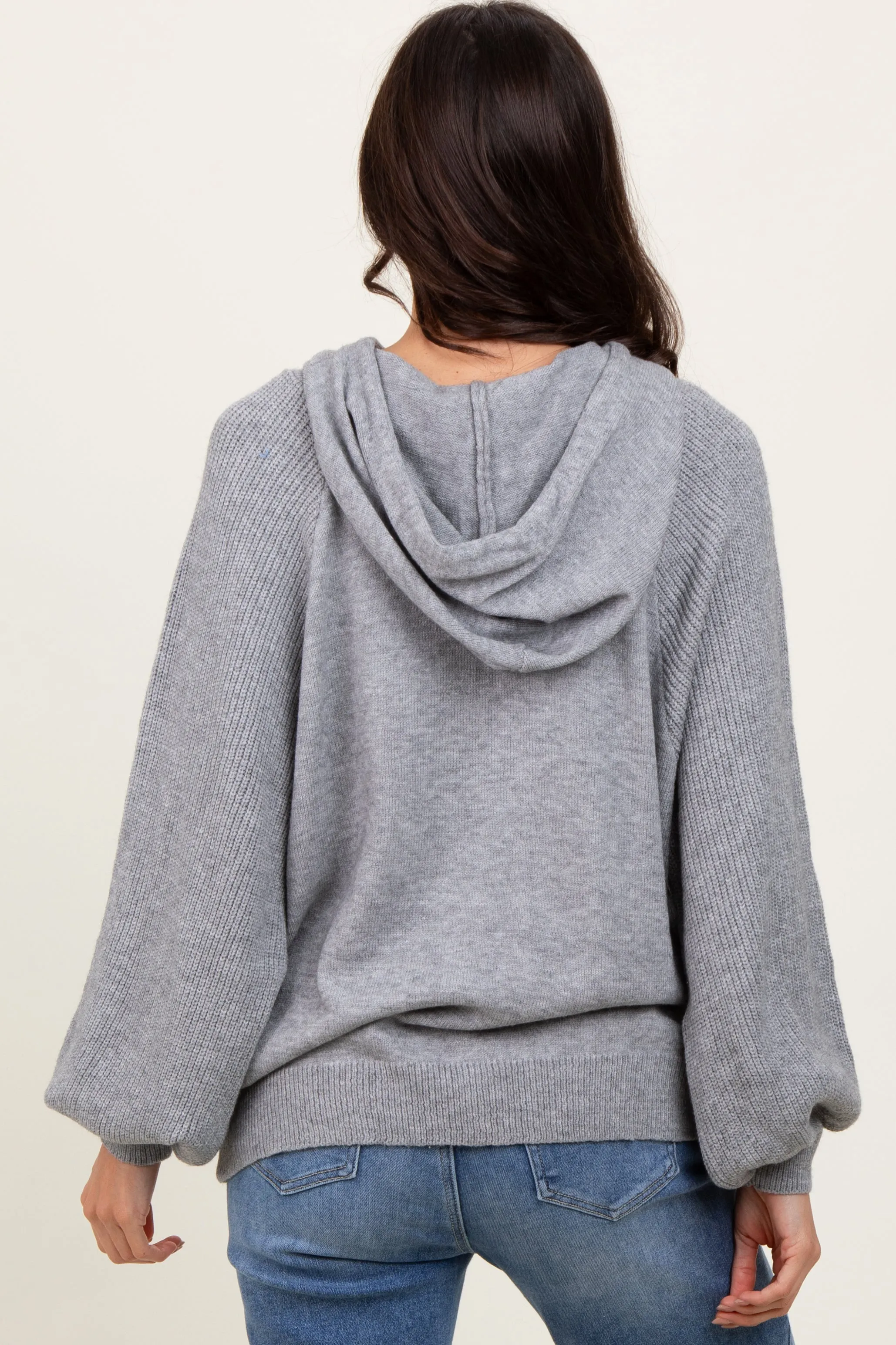 Heather Grey Long Sleeve Hoodie Sweater sold by Pinkblush product image thumbnail 4